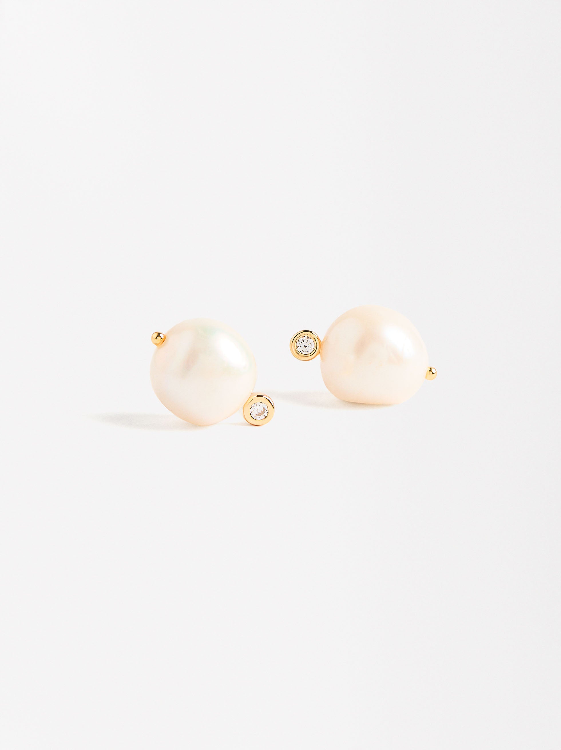 Aretes Con Circonias Y Perlas De Agua Dulce - Plata De Ley 925