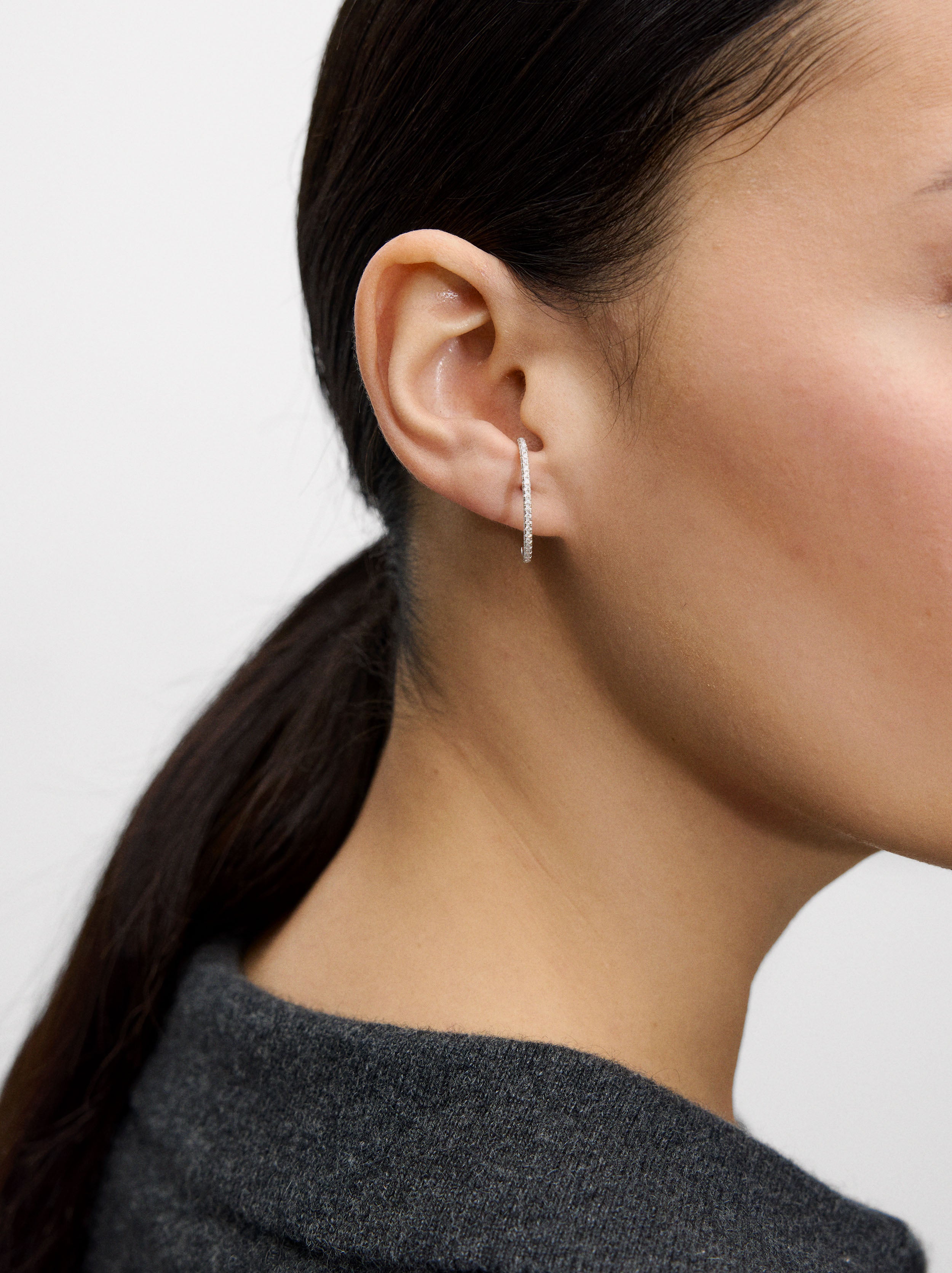 Pendientes Aro Con Circonias - Plata De Ley 925