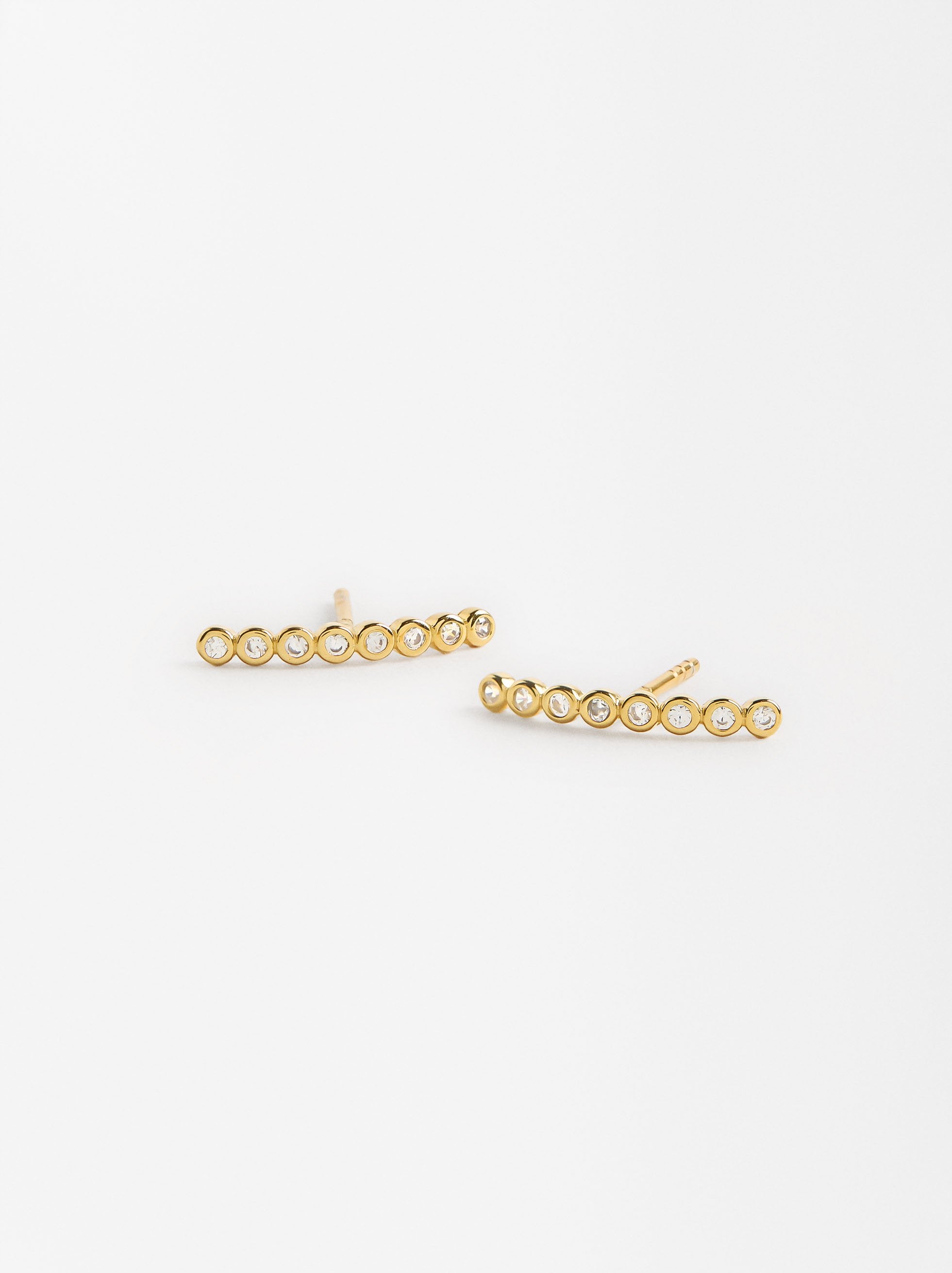 Aretes Línea Con Circonias - Plata De Ley 925