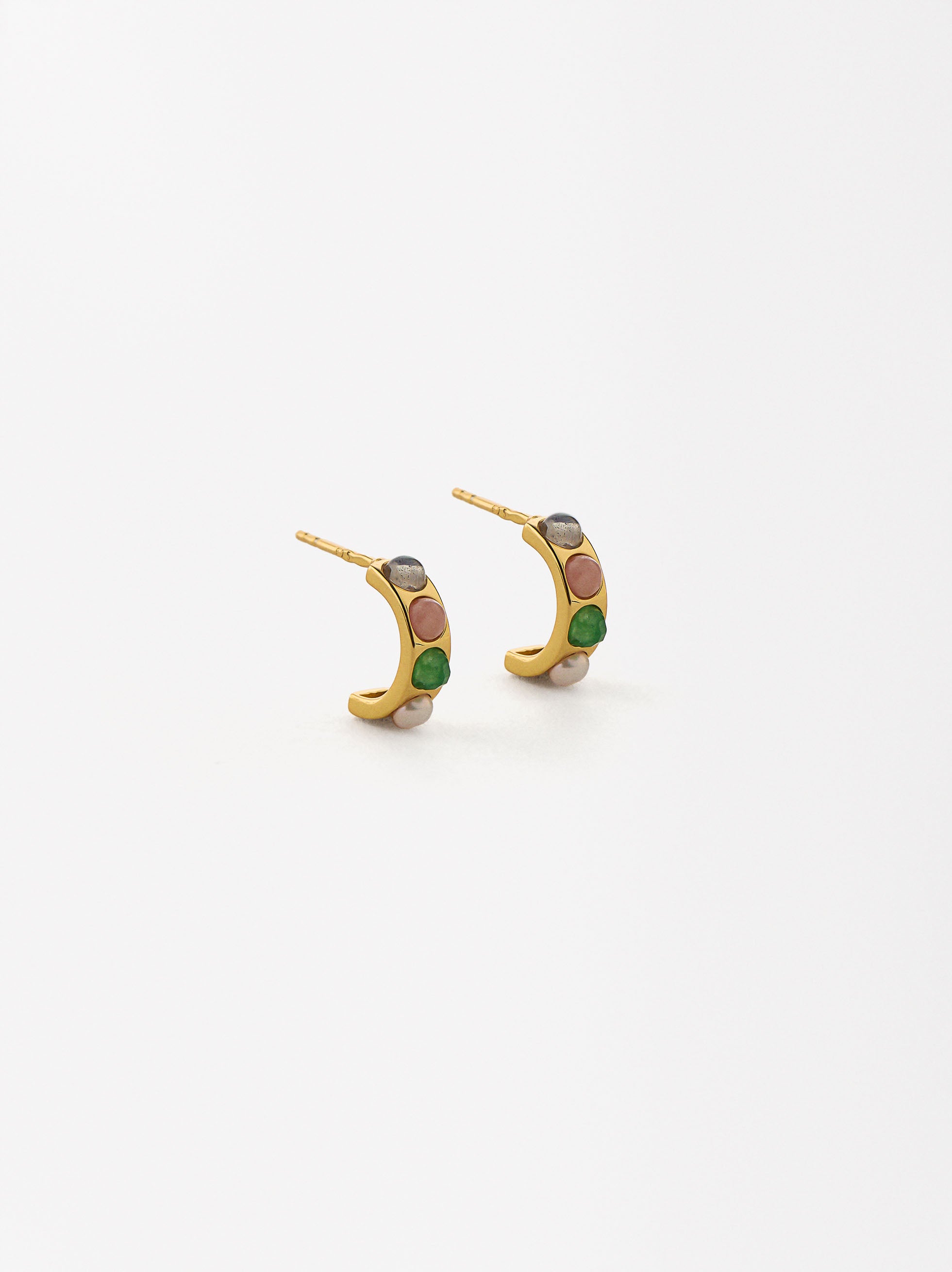 Pendientes Cortos Con Piedras - Plata De Ley 926