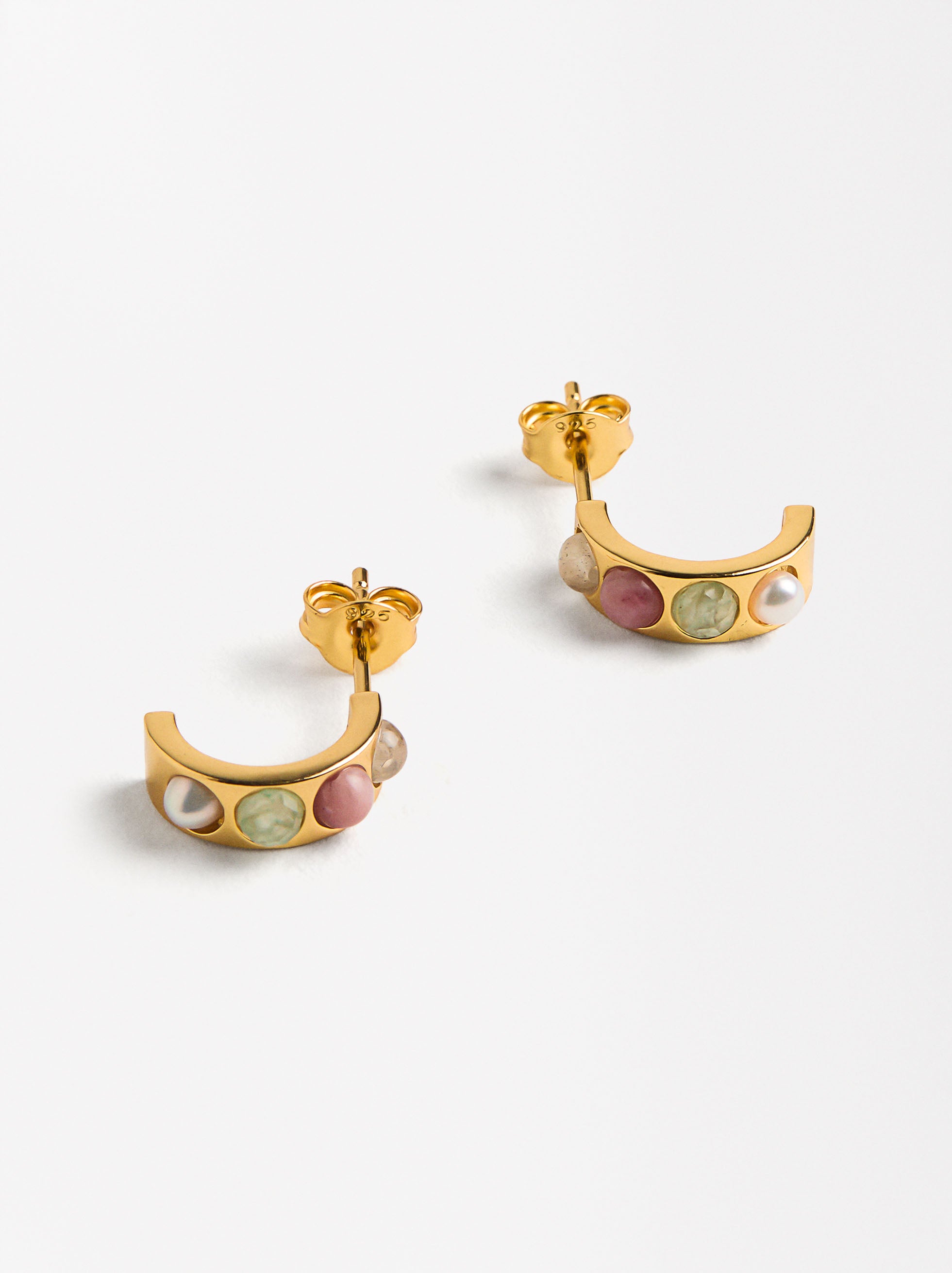 Aretes Cortos Con Piedras - Plata De Ley 927