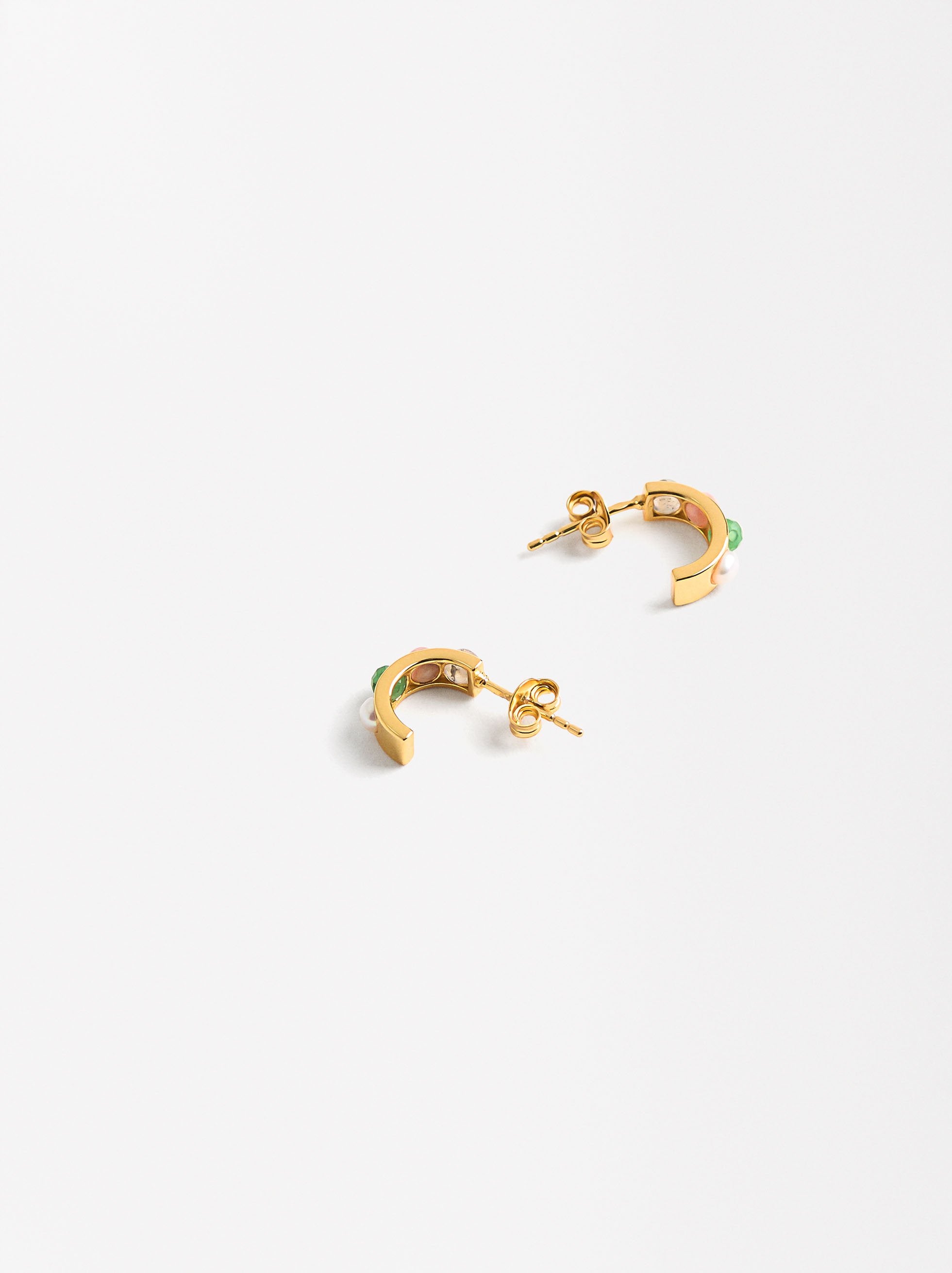 Aretes Cortos Con Piedras - Plata De Ley 927