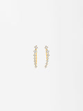 Aretes Alargados Con Circonias - Plata De Ley 925