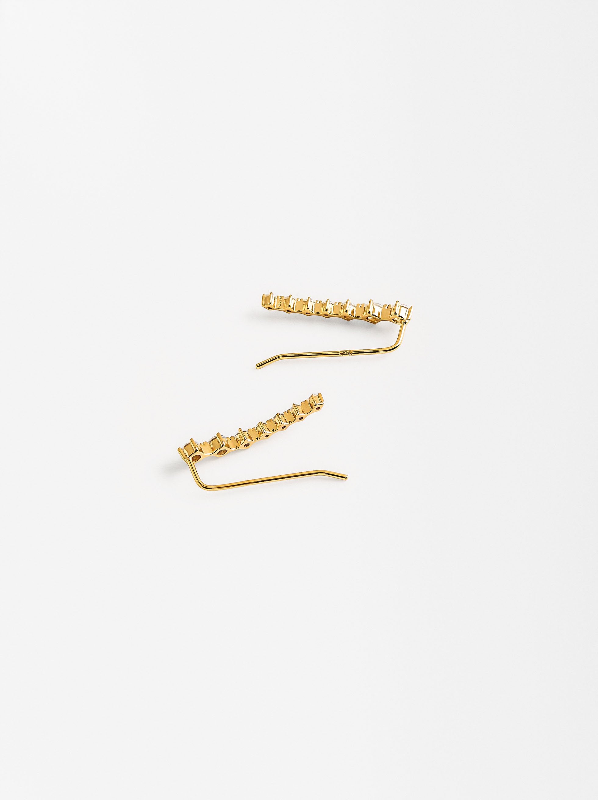 Aretes Alargados Con Circonias - Plata De Ley 925