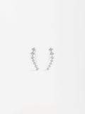 Aretes Alargados Con Circonias - Plata De Ley 925