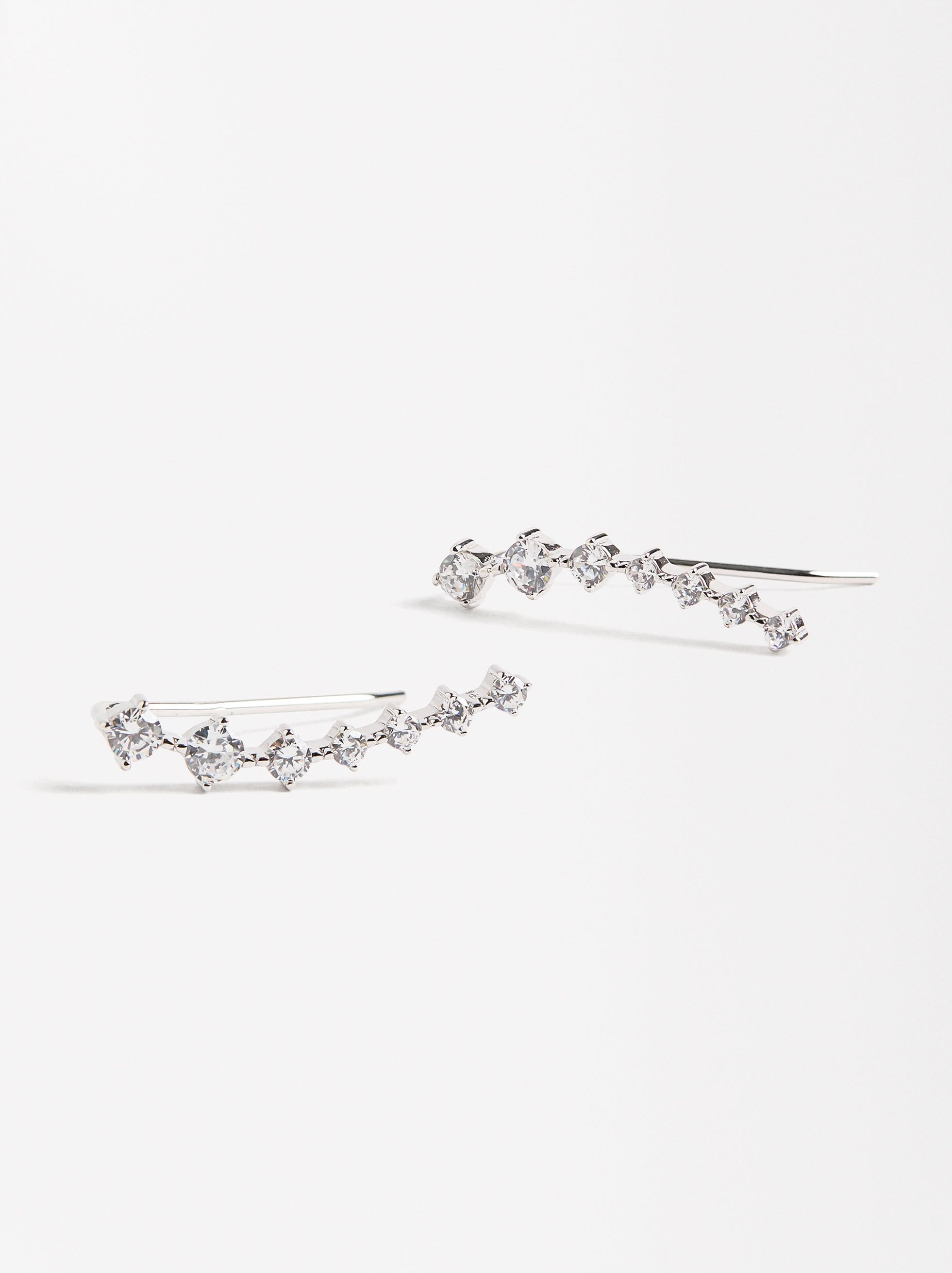 Aretes Alargados Con Circonias - Plata De Ley 925