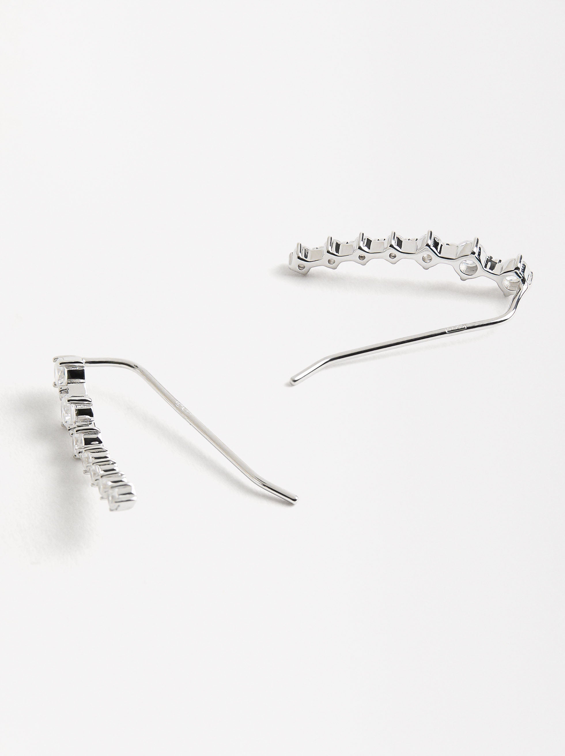 Aretes Alargados Con Circonias - Plata De Ley 925