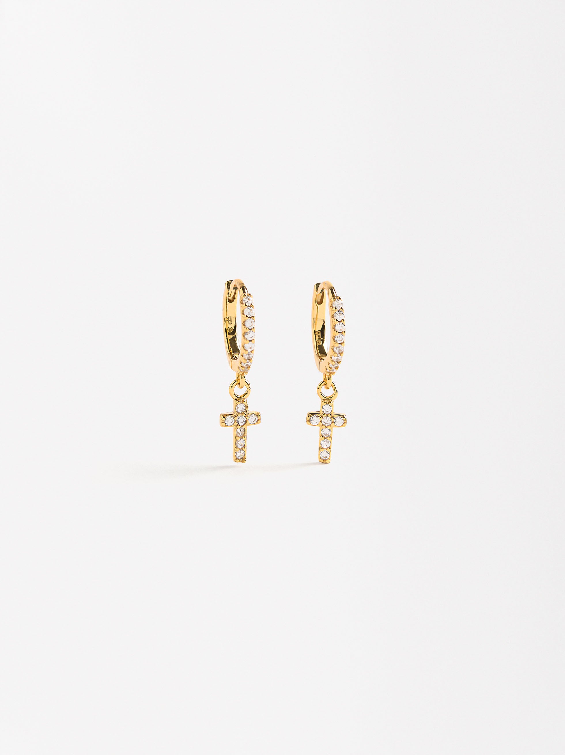 Aretes Cruz Con Circonias - Plata De Ley 925