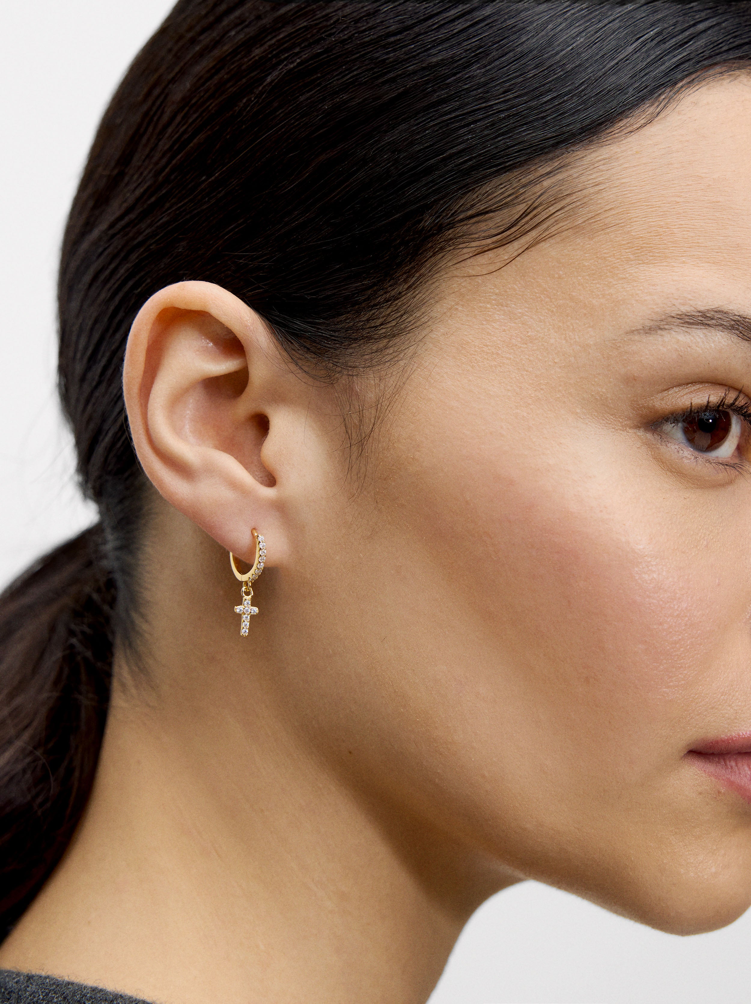 Aretes Cruz Con Circonias - Plata De Ley 925