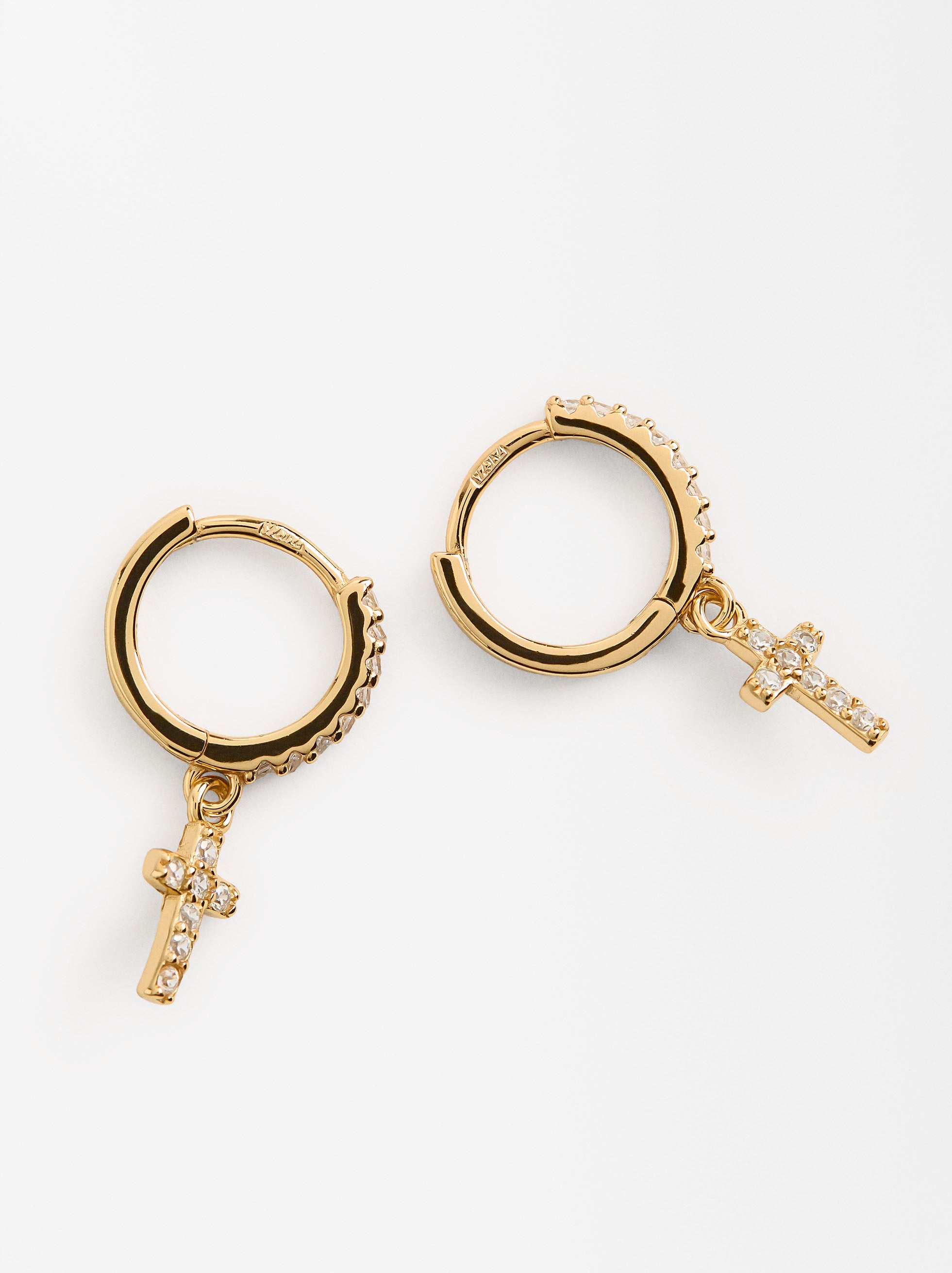 Aretes Cruz Con Circonias - Plata De Ley 925