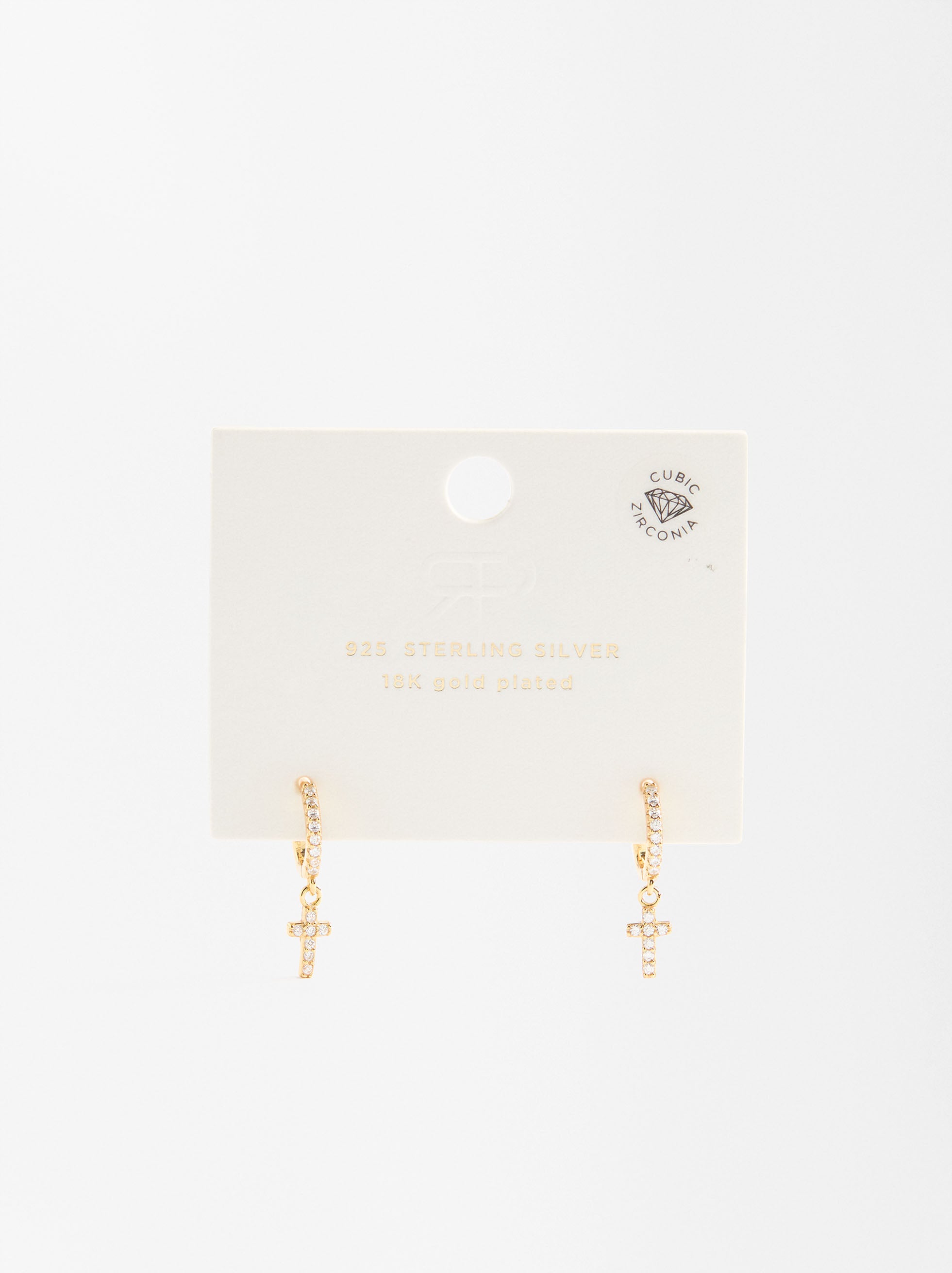 Aretes Cruz Con Circonias - Plata De Ley 925