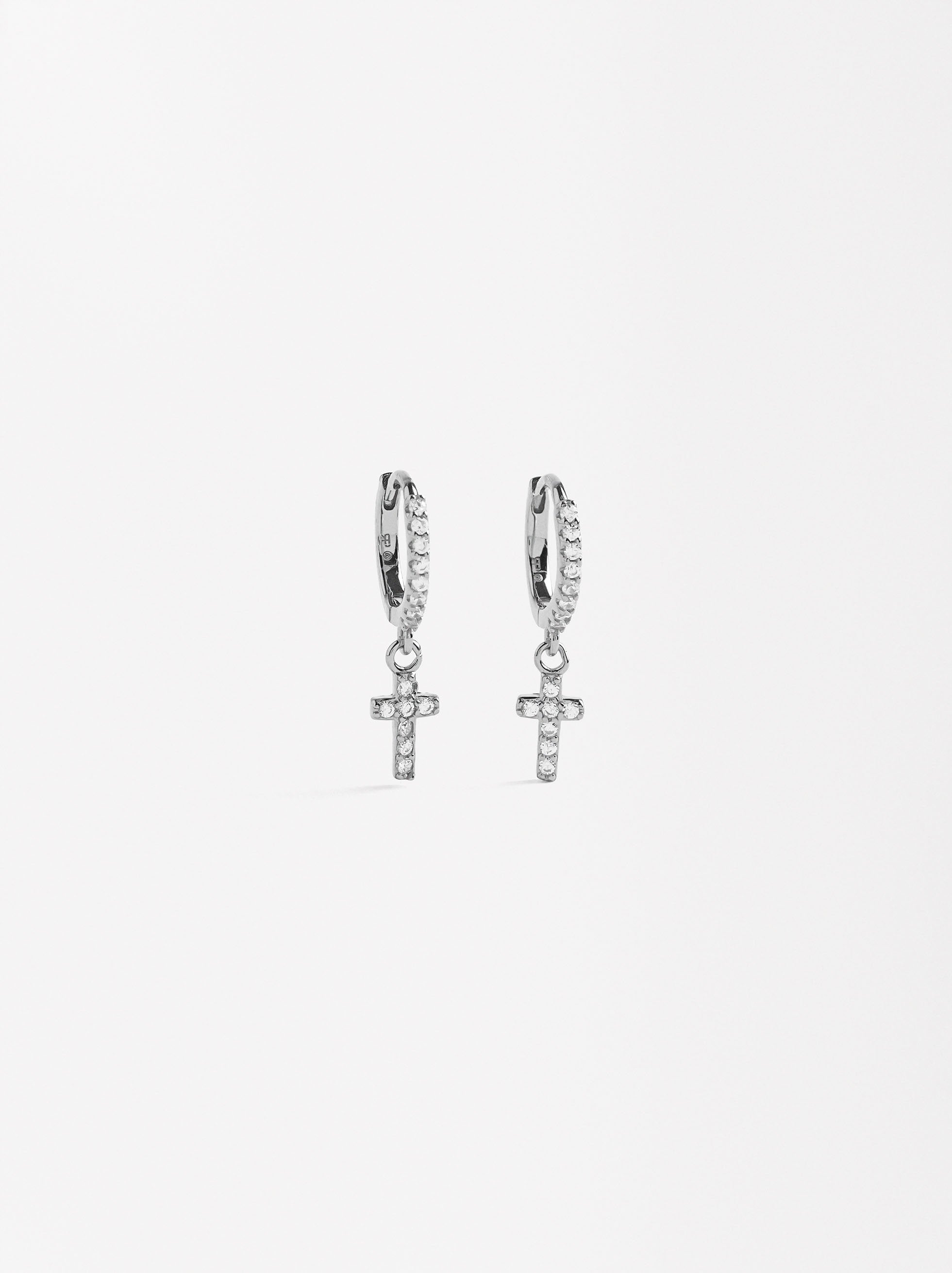 Aretes Cruz Con Circonias - Plata De Ley 925