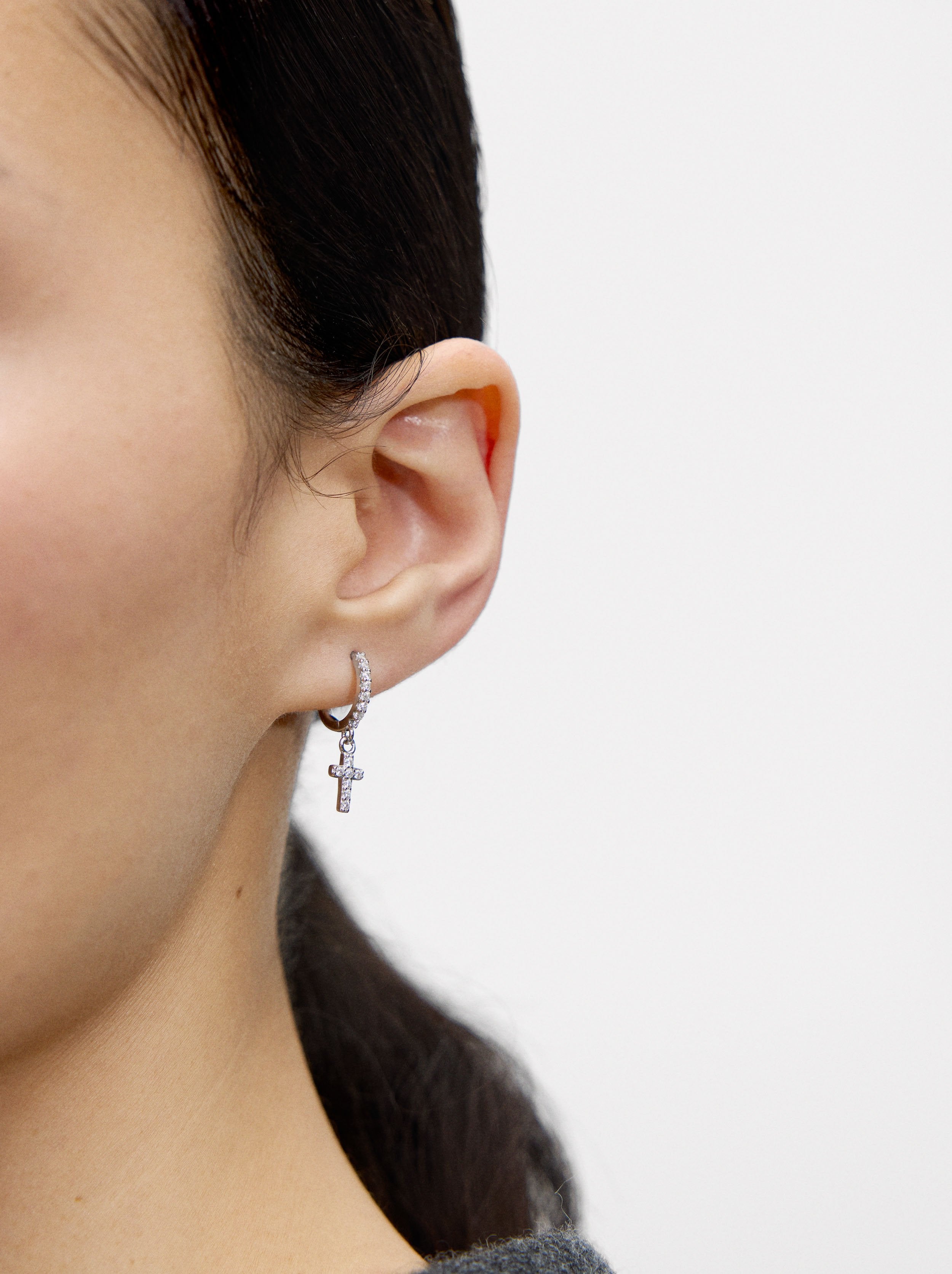 Aretes Cruz Con Circonias - Plata De Ley 925