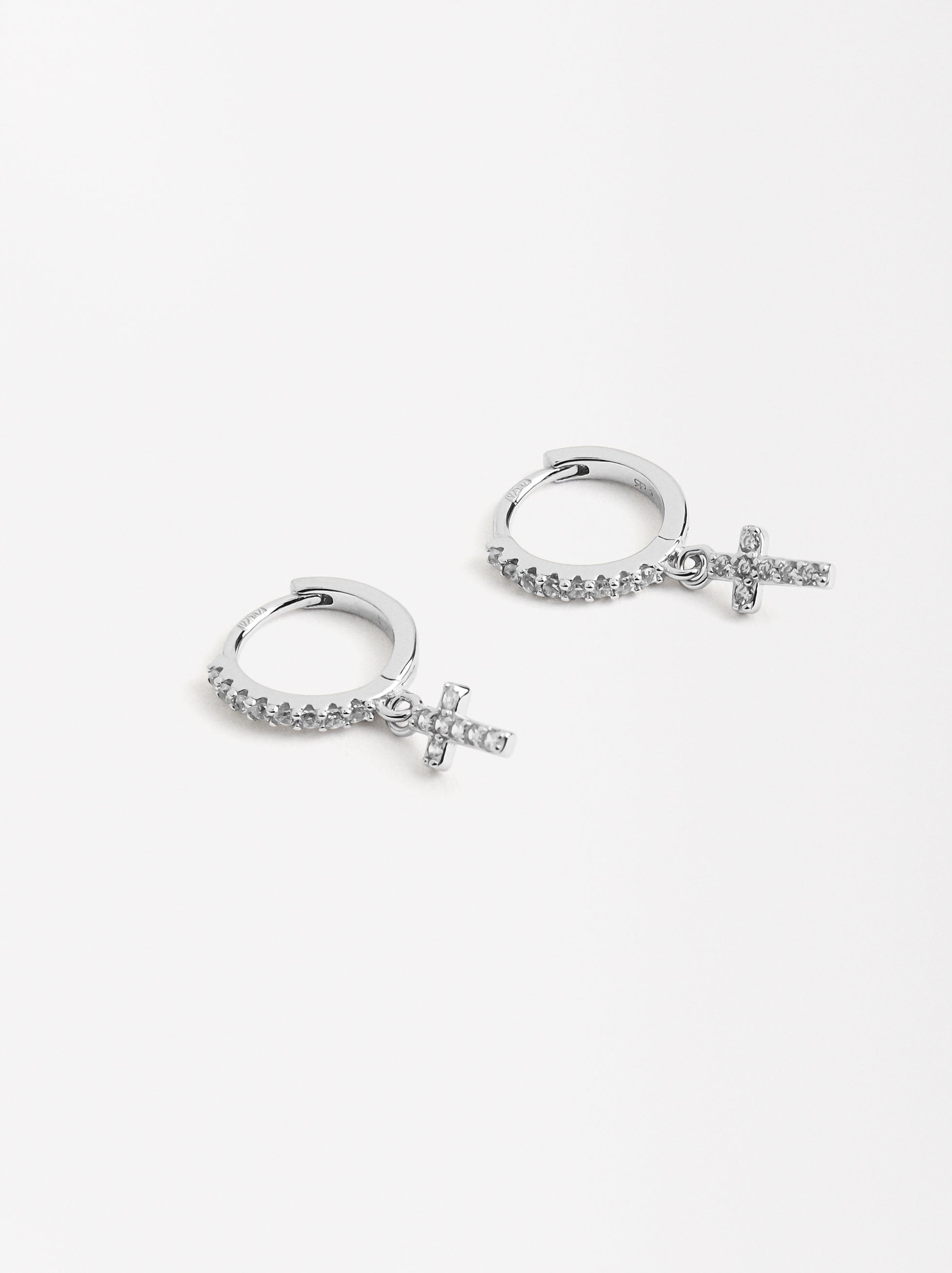 Aretes Cruz Con Circonias - Plata De Ley 925