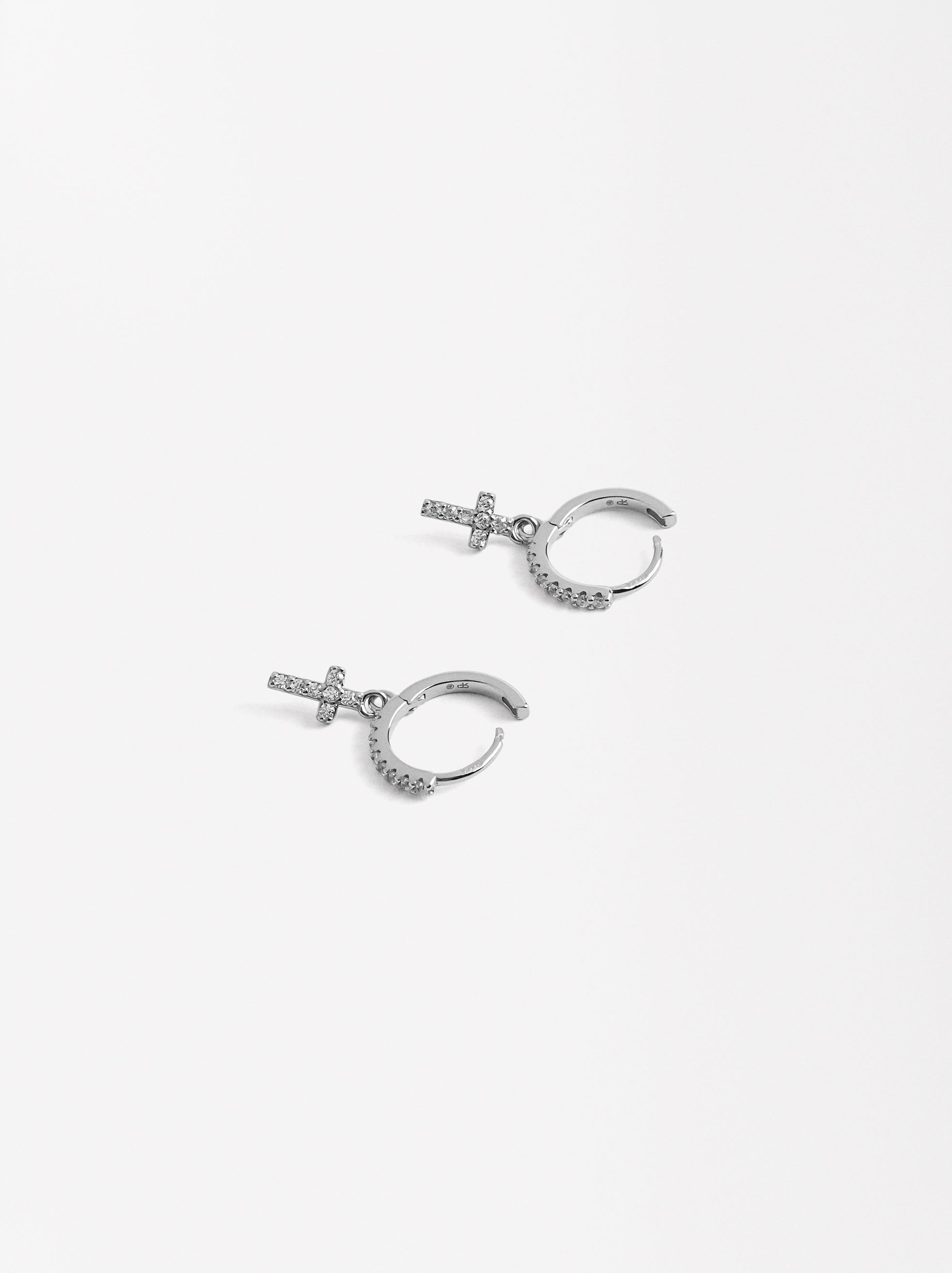 Aretes Cruz Con Circonias - Plata De Ley 925