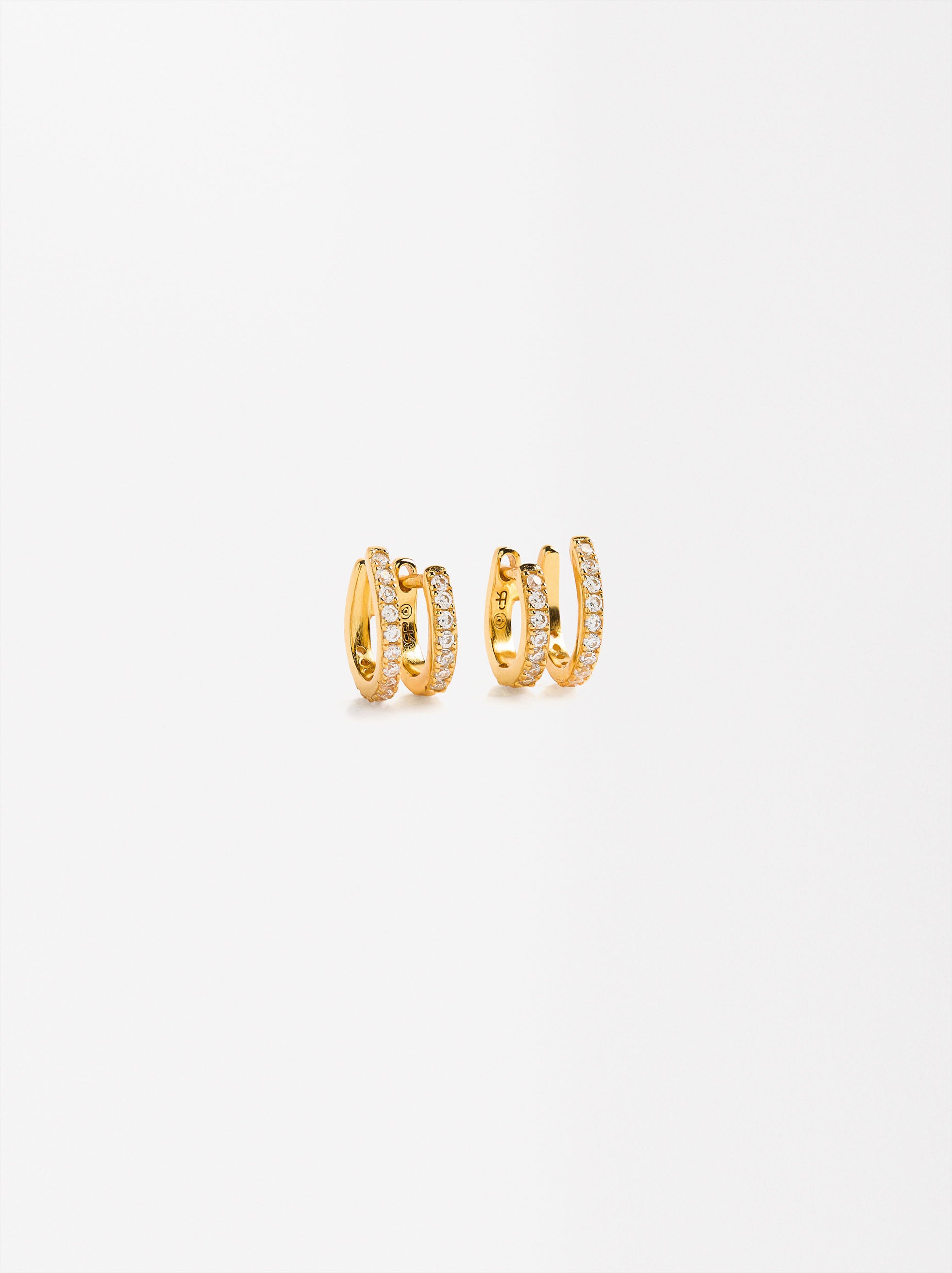 Aretes Efecto Doble Con Circonias - Plata De Ley 925