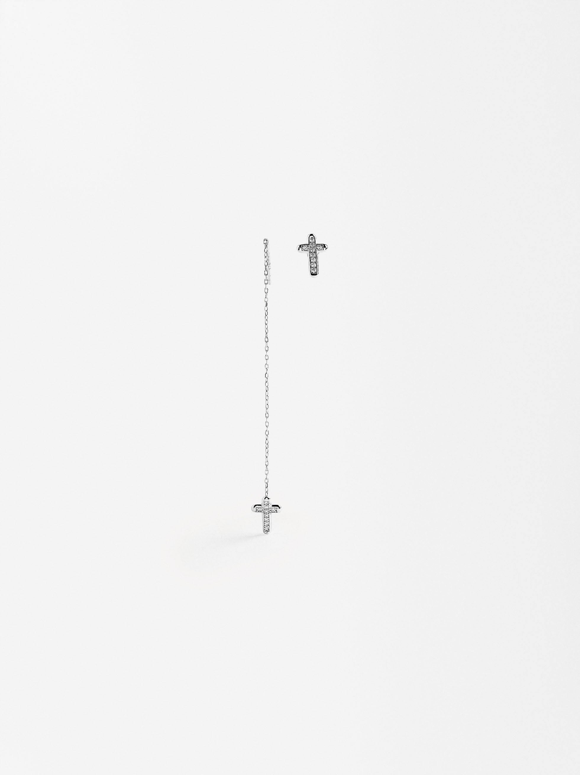 Aretes Cruz Asimétricos - Plata De Ley 925