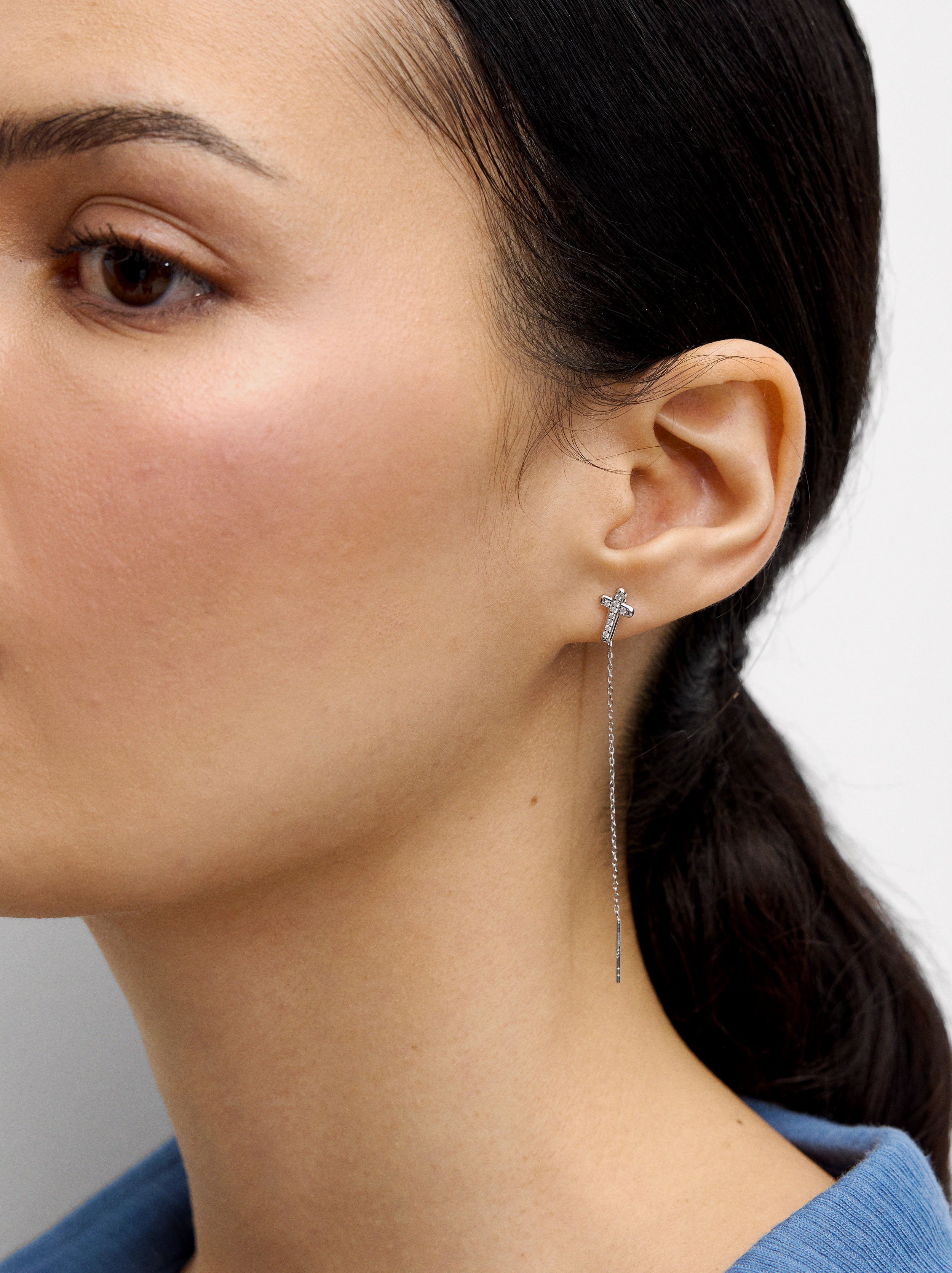 Pendientes Cruz Asimétricos - Plata De Ley 925