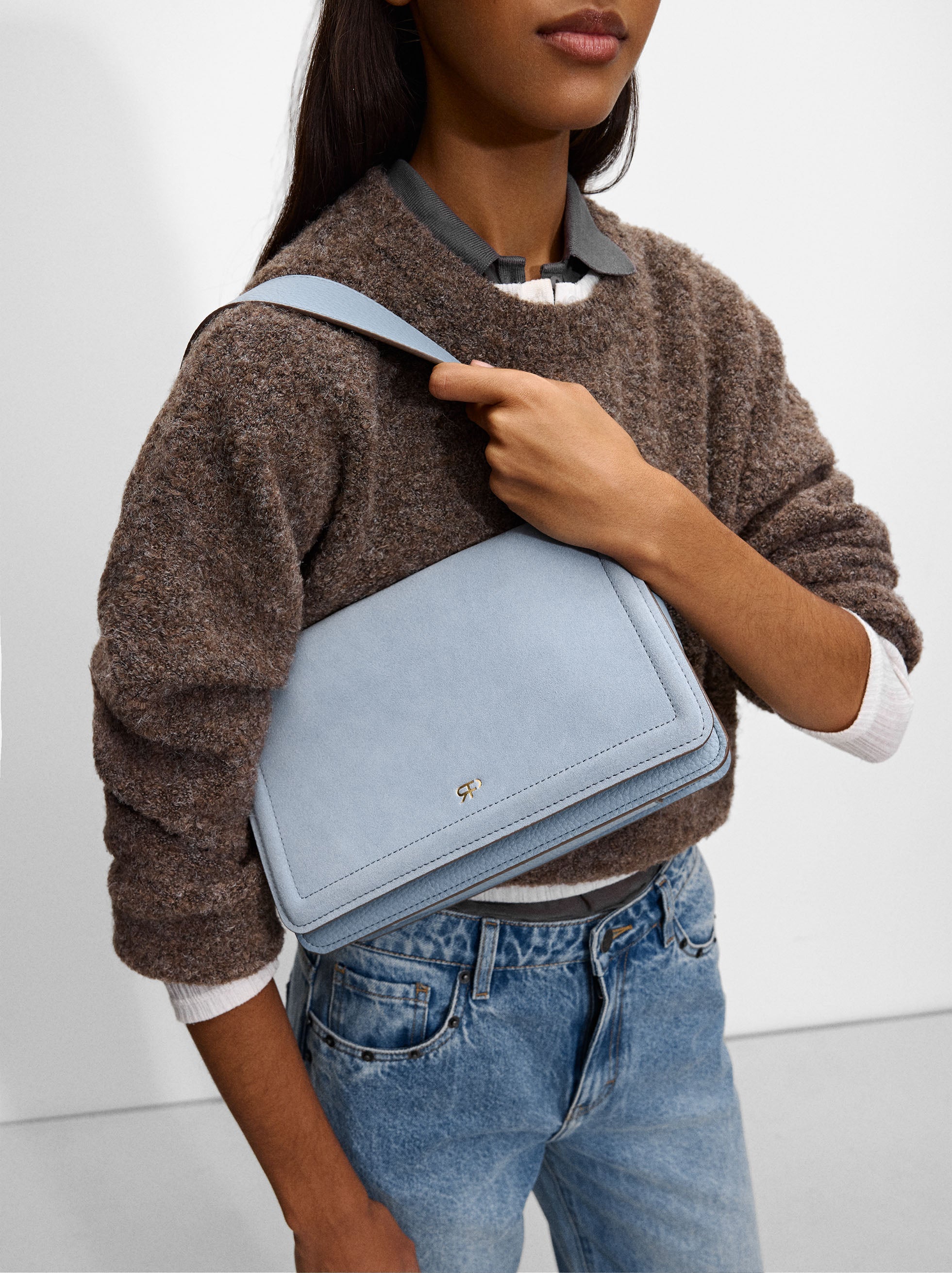 Bolso De Hombro Con Piel Y Cierre De Solapa