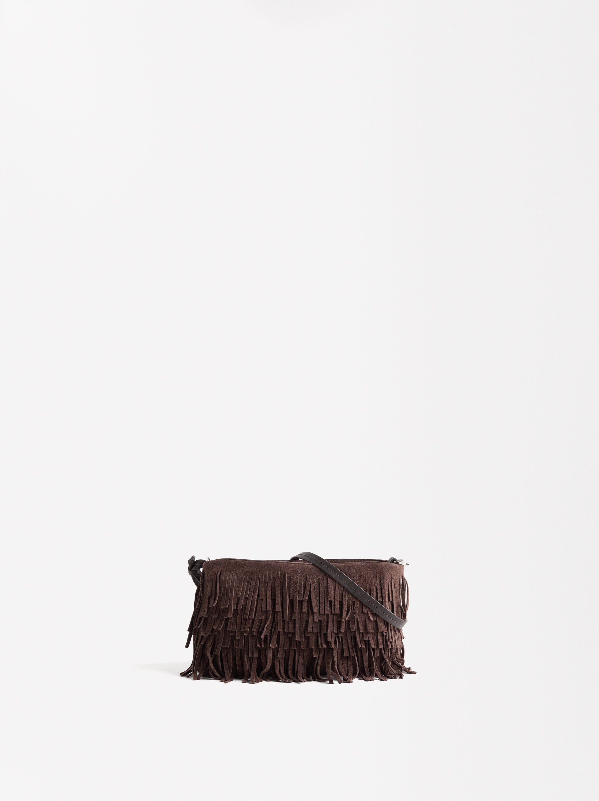 Bolso De Hombro De Piel Con Flecos