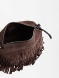 Bolso De Hombro De Piel Con Flecos