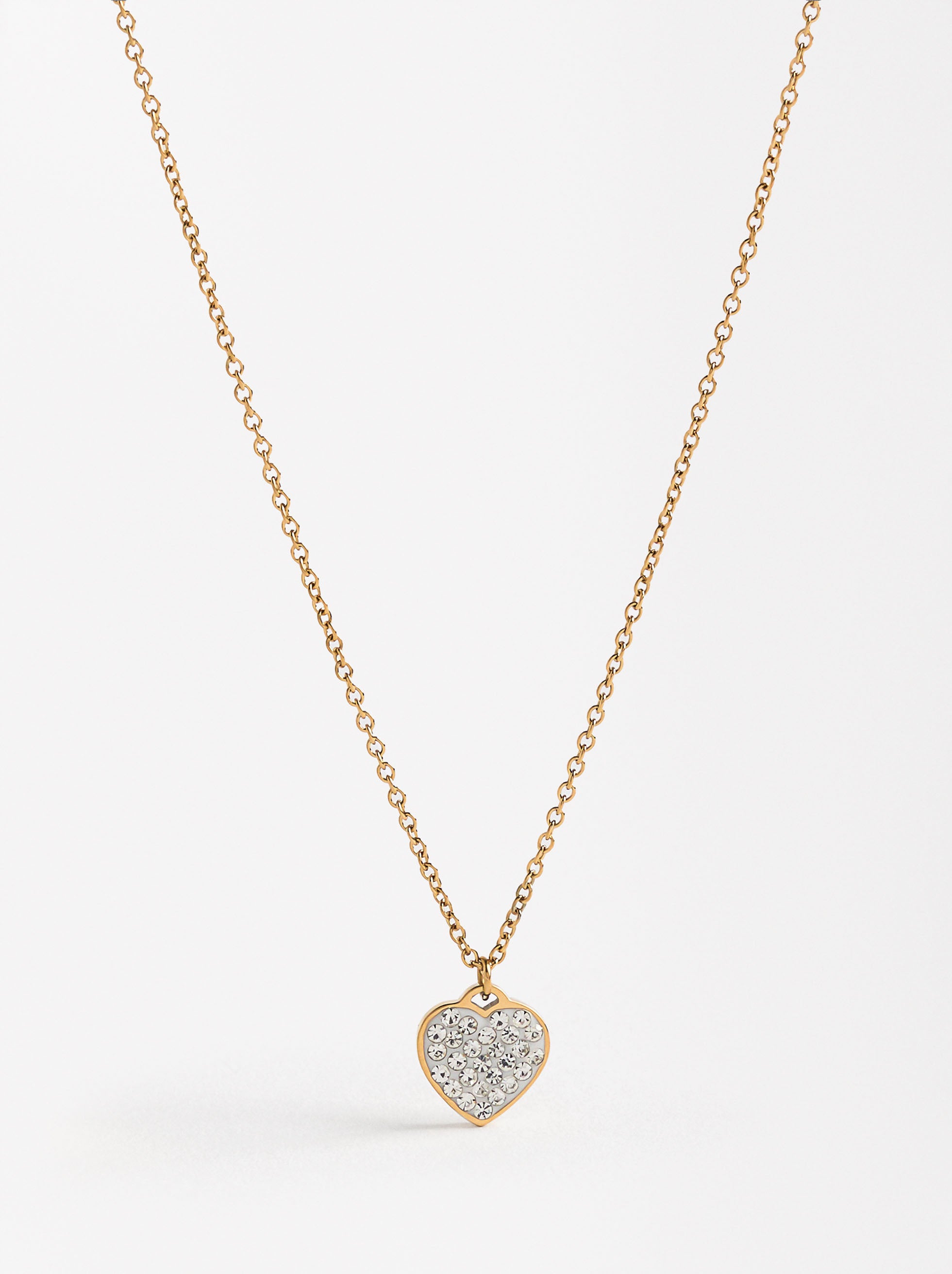 Collar Corto Con Corazón De Cristales - Acero Inoxidable