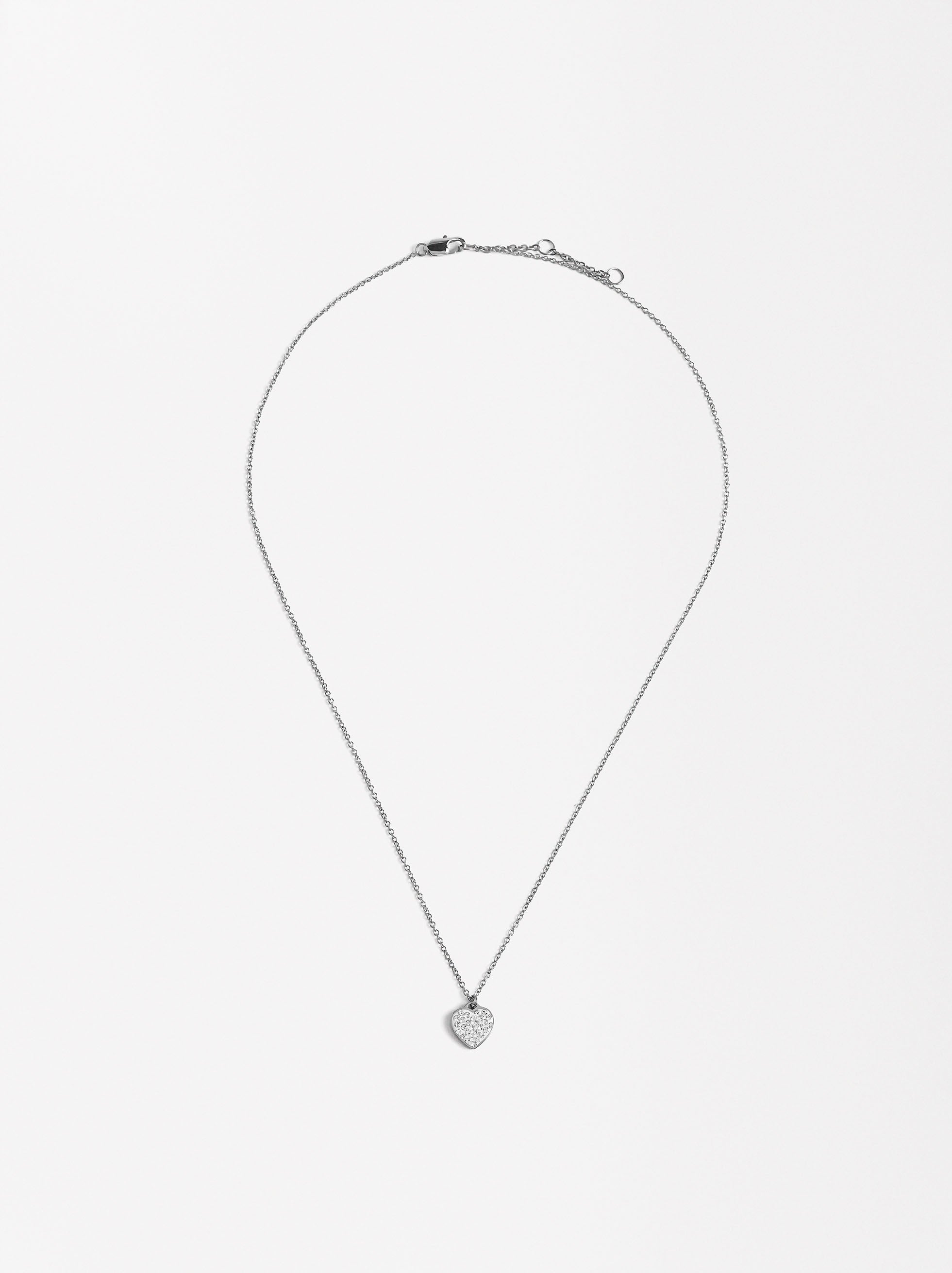 Collar Corto Con Corazón De Cristales - Acero Inoxidable