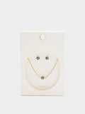 Set Collar Y Pendientes Con Cristales - Acero Inoxidable