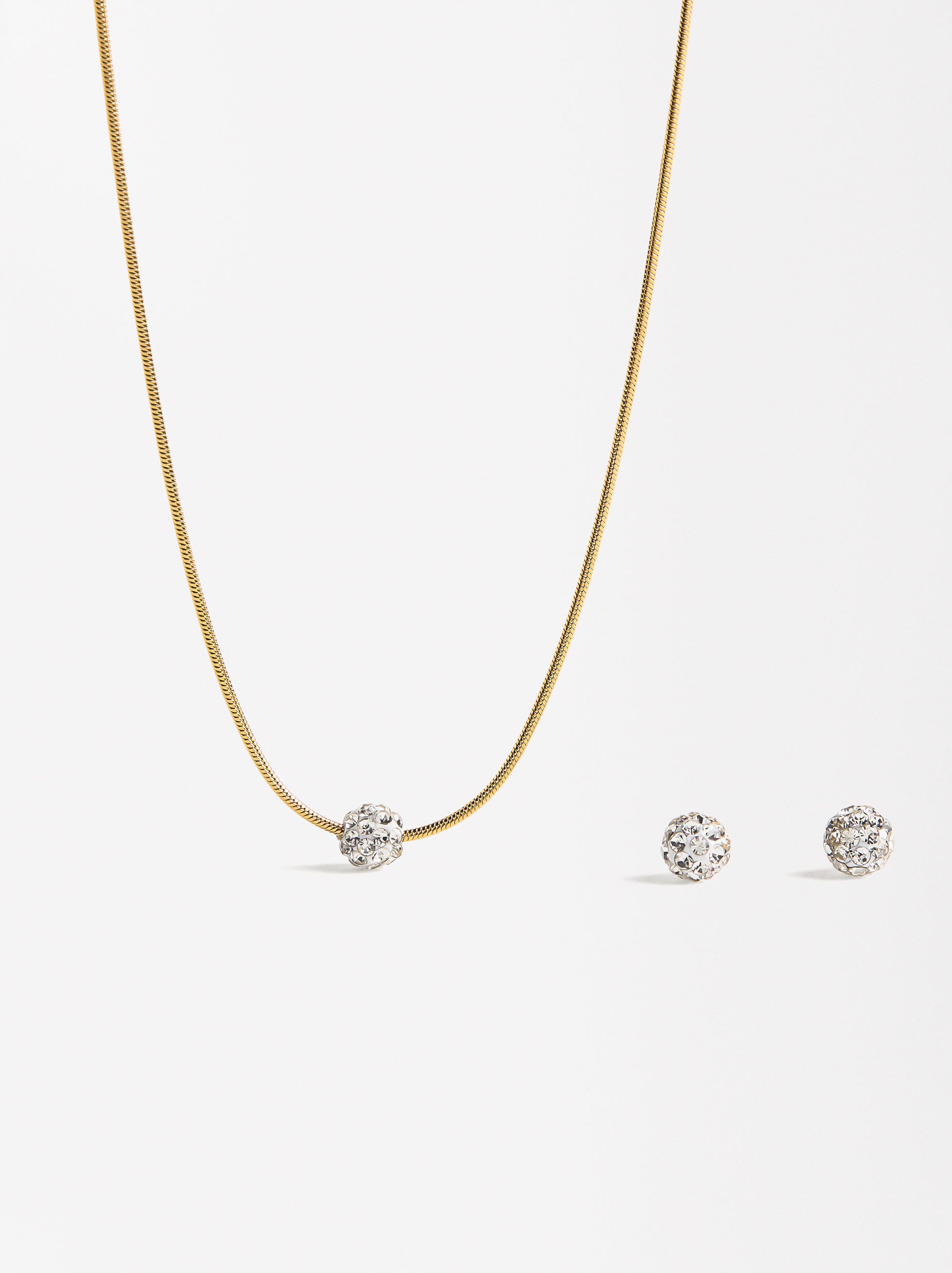 Set Collar Y Aretes Con Cristales - Acero Inoxidable