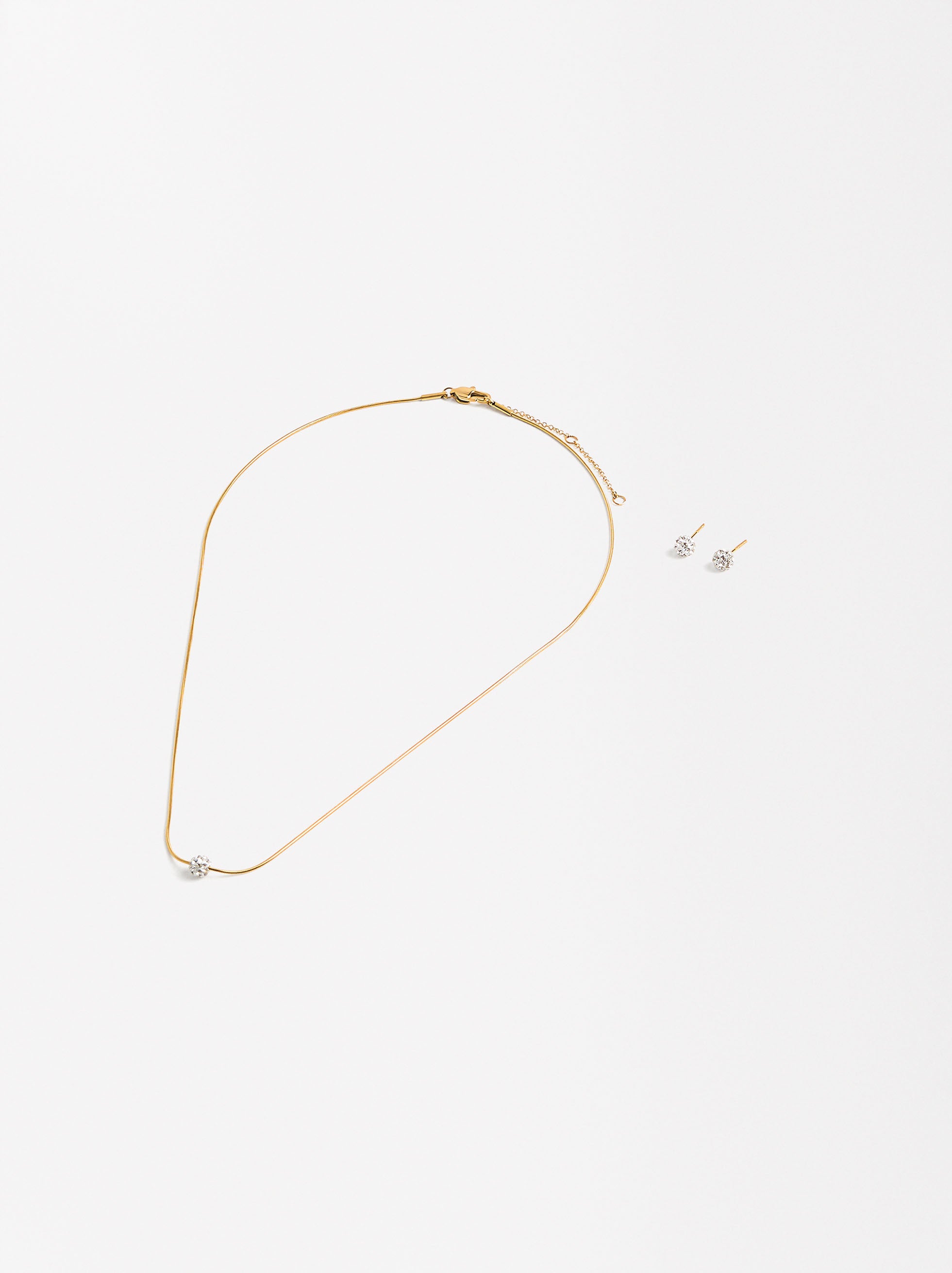 Set Collar Y Aretes Con Cristales - Acero Inoxidable