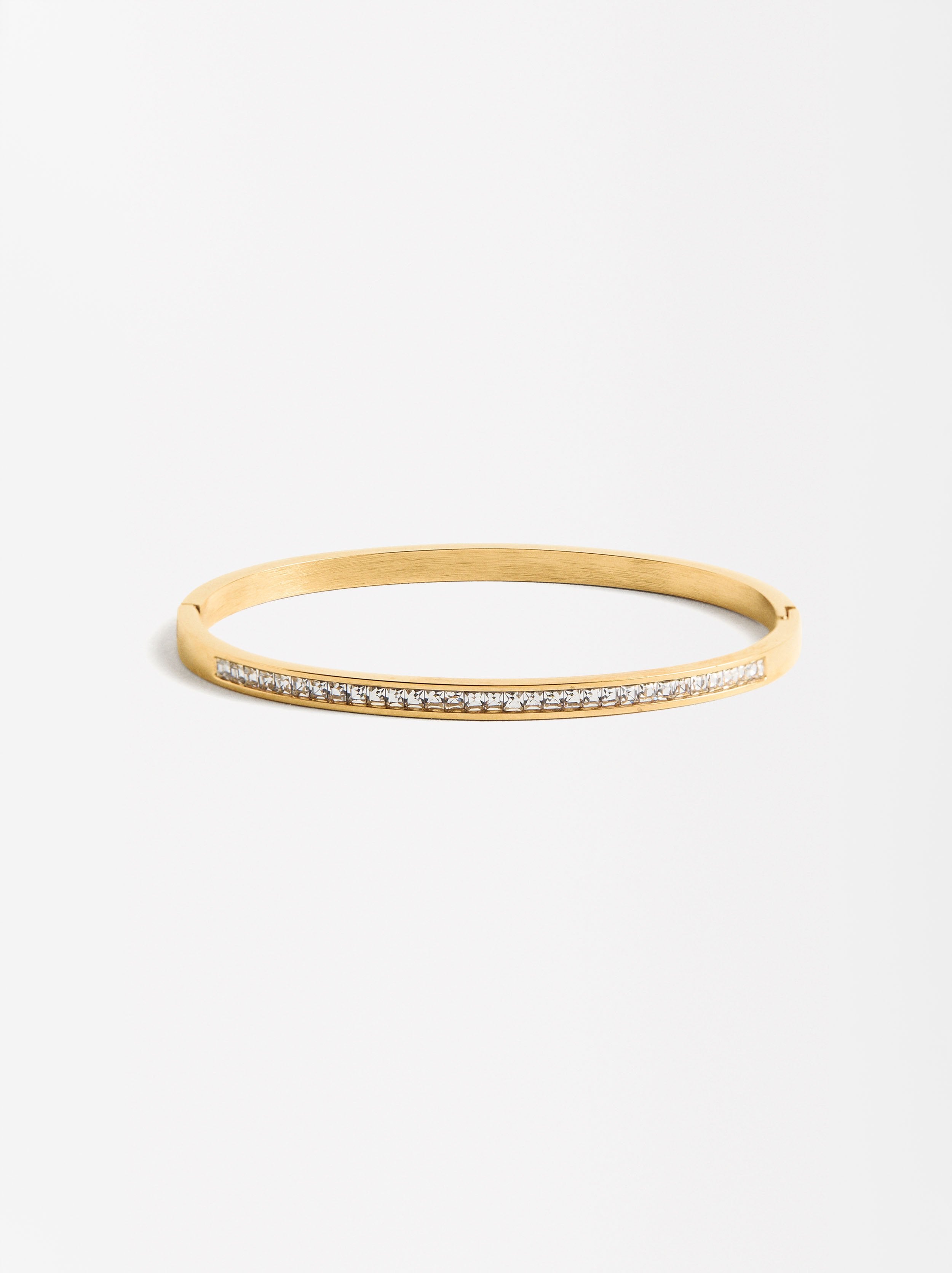 Pulsera Rígida Con Cristales - Acero Inoxidable