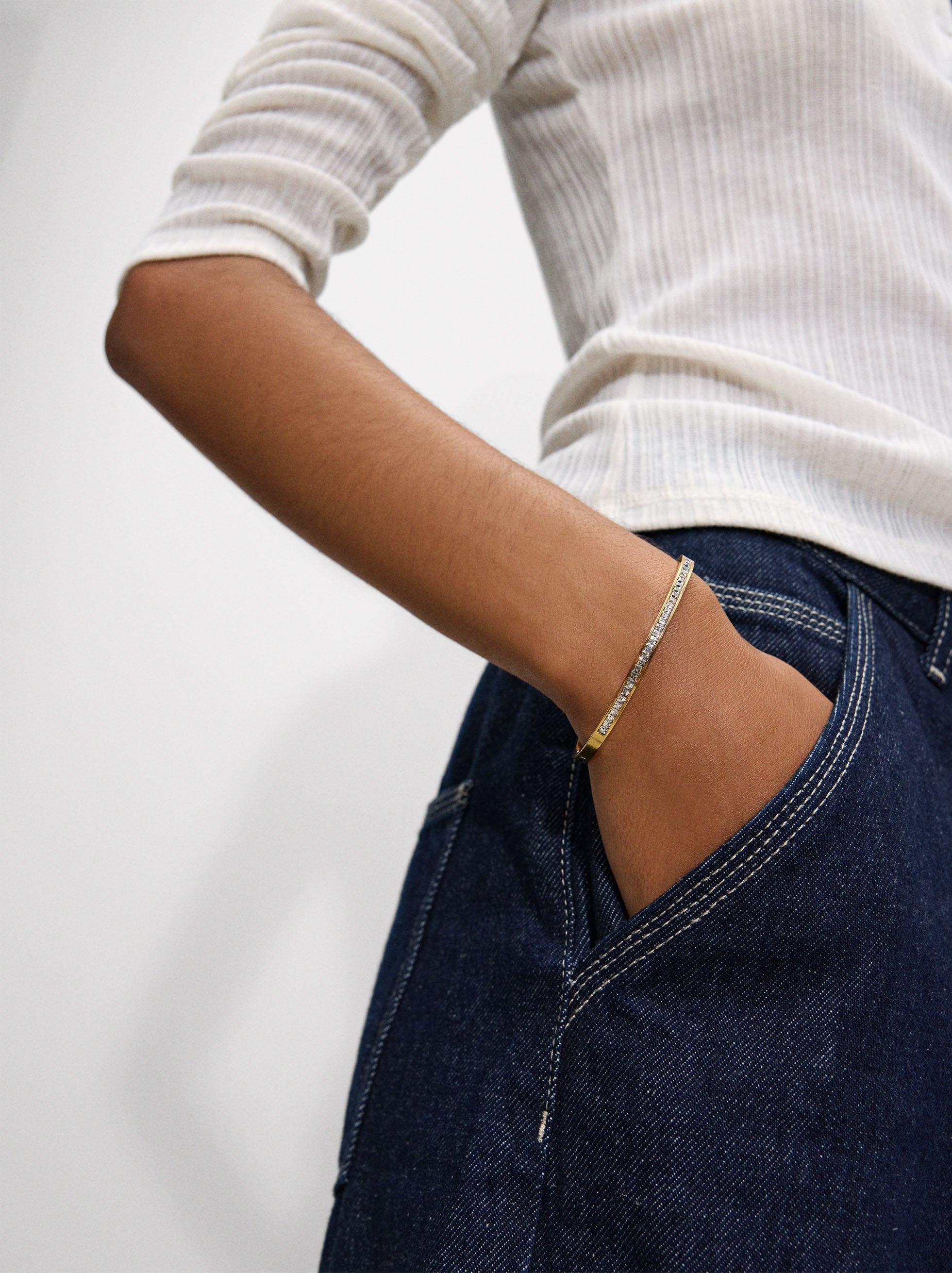 Pulsera Rígida Con Cristales - Acero Inoxidable
