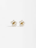 Aretes De Flores Con Perlas - Acero Inoxidable