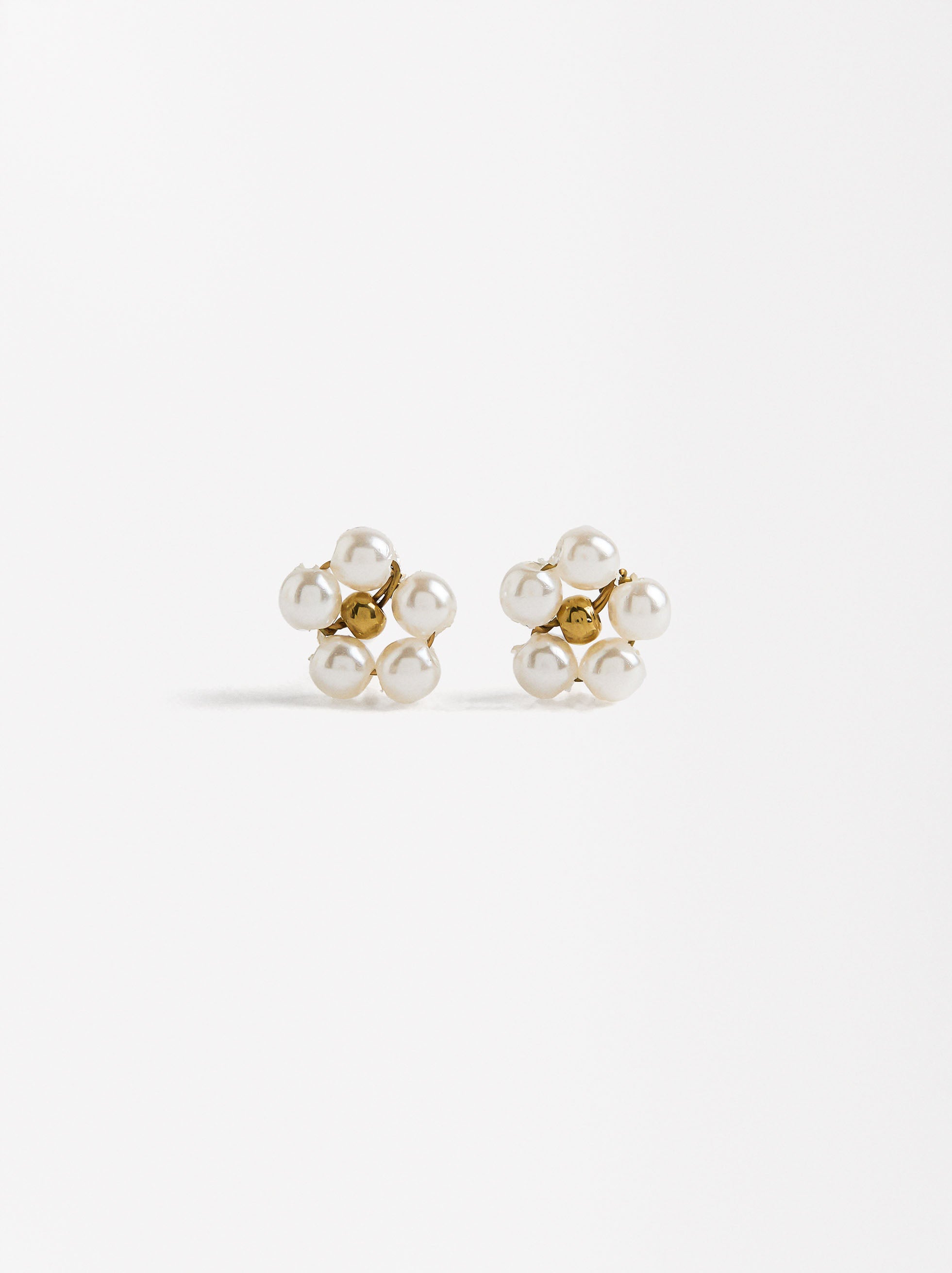 Aretes De Flores Con Perlas - Acero Inoxidable
