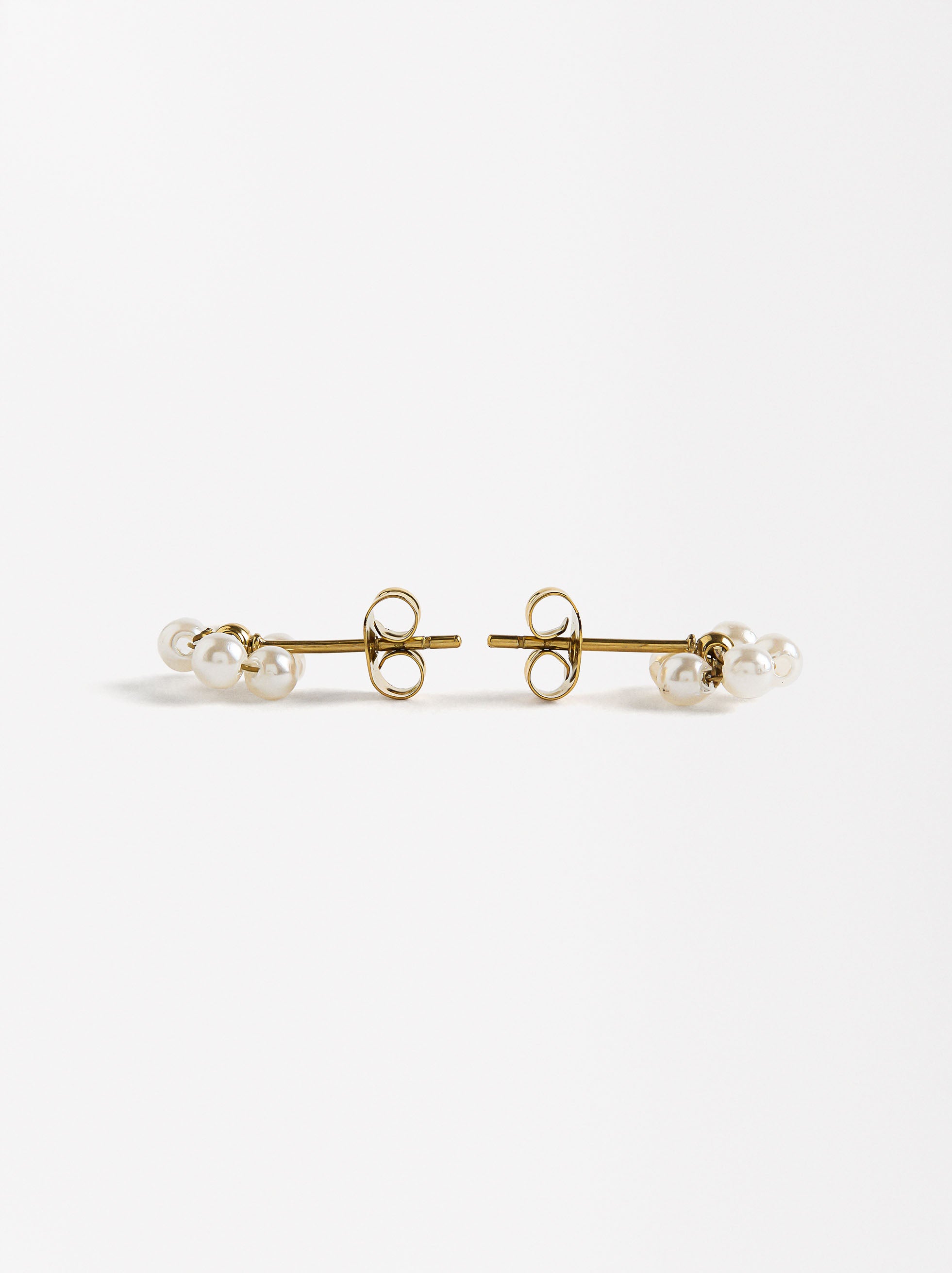 Aretes De Flores Con Perlas - Acero Inoxidable