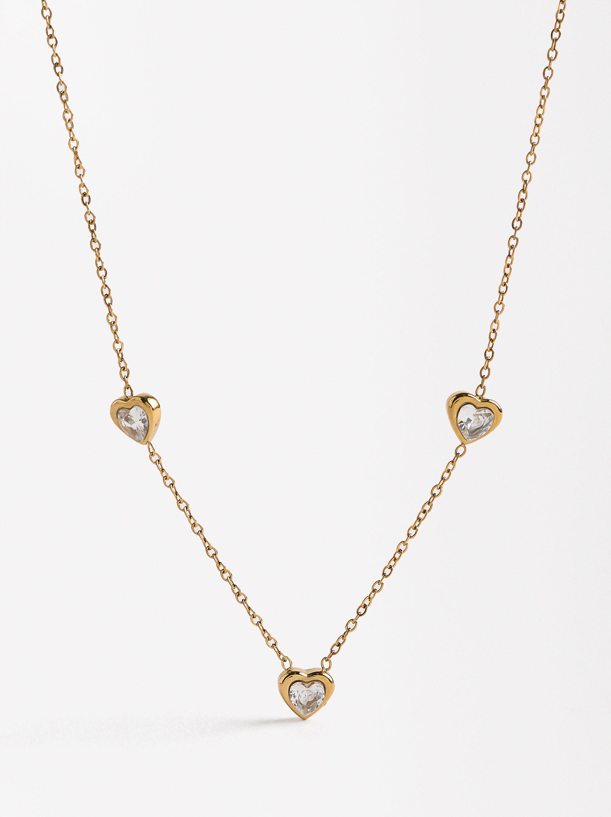 Collar De Corazones Con Circonitas - Acero Inoxidable