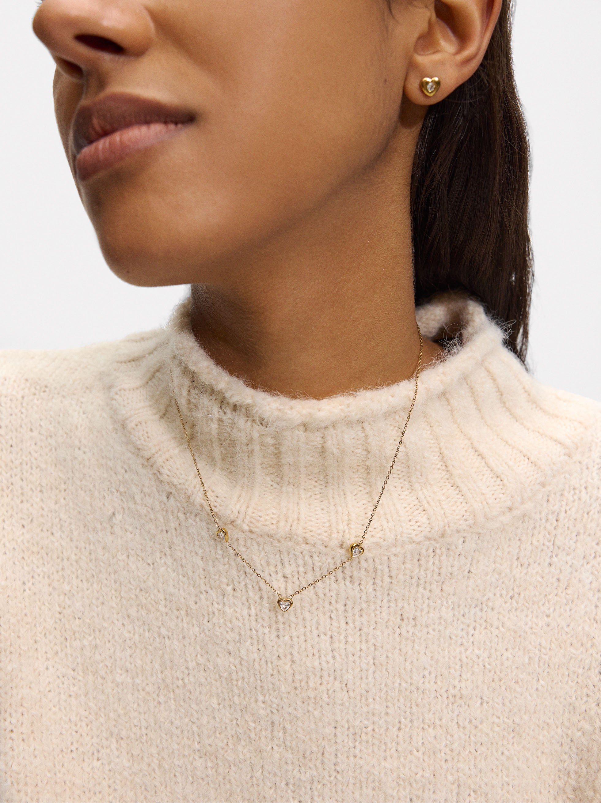 Collar De Corazones Con Circonitas - Acero Inoxidable