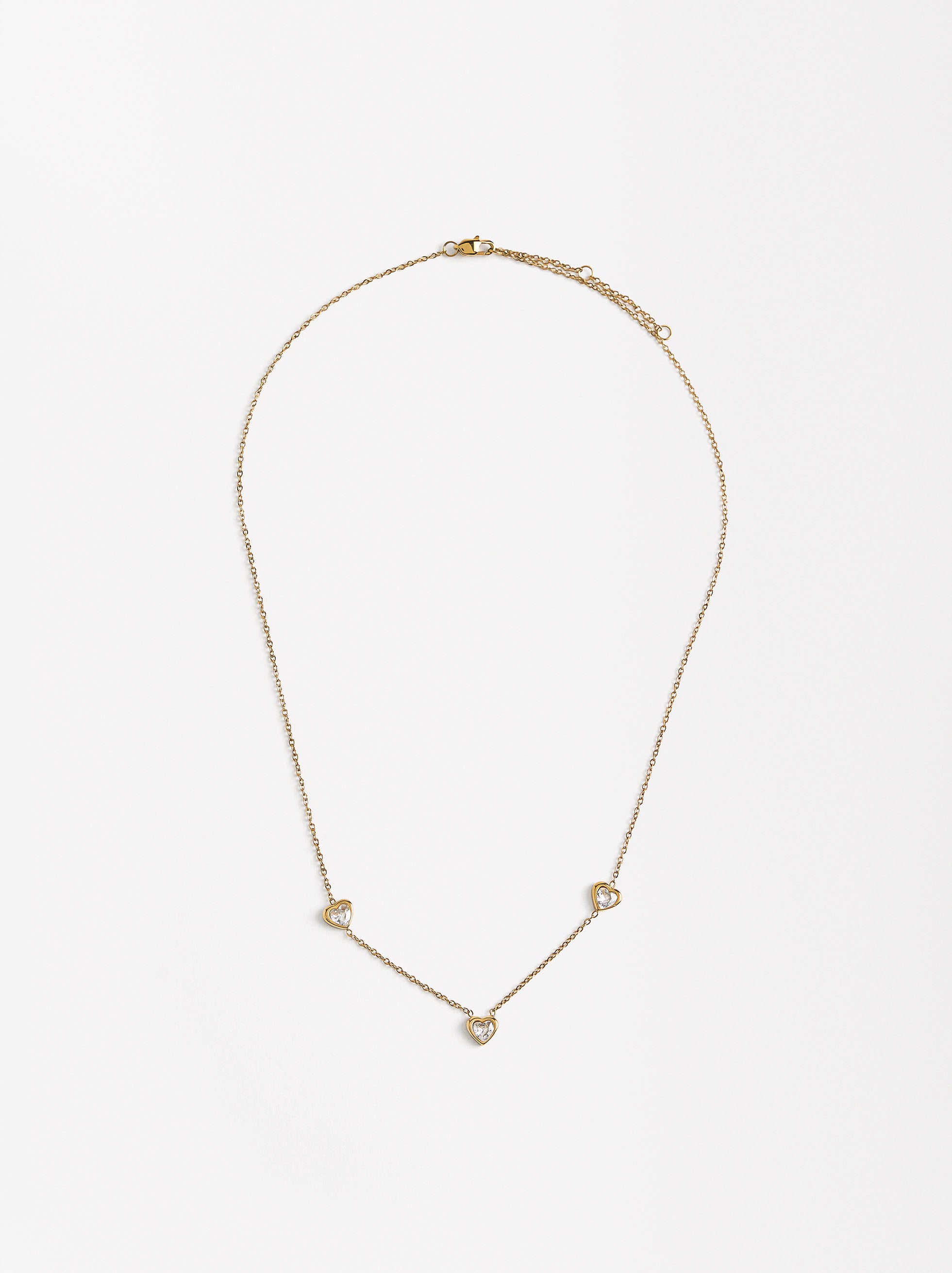 Collar De Corazones Con Circonitas - Acero Inoxidable