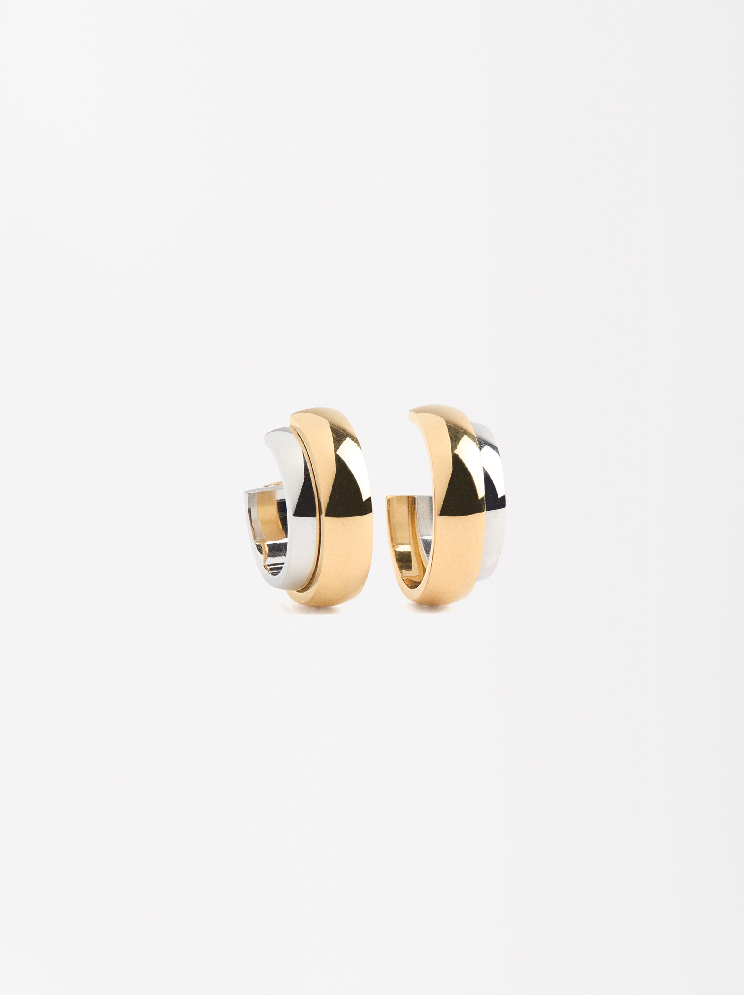 Aretes Bicolor Efecto Doble - Acero Inoxidable