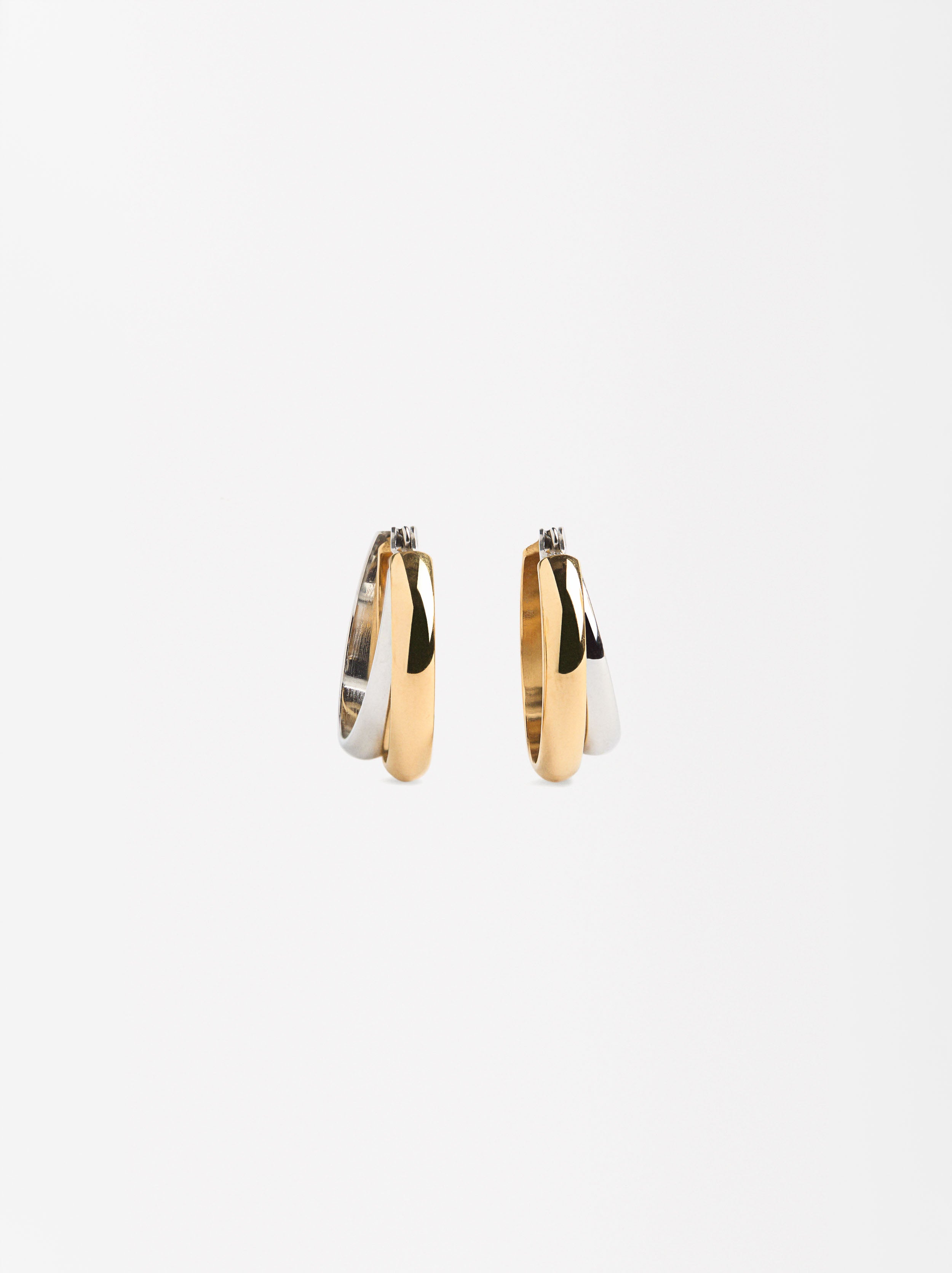 Aretes Bicolor Efecto Doble - Acero Inoxidable