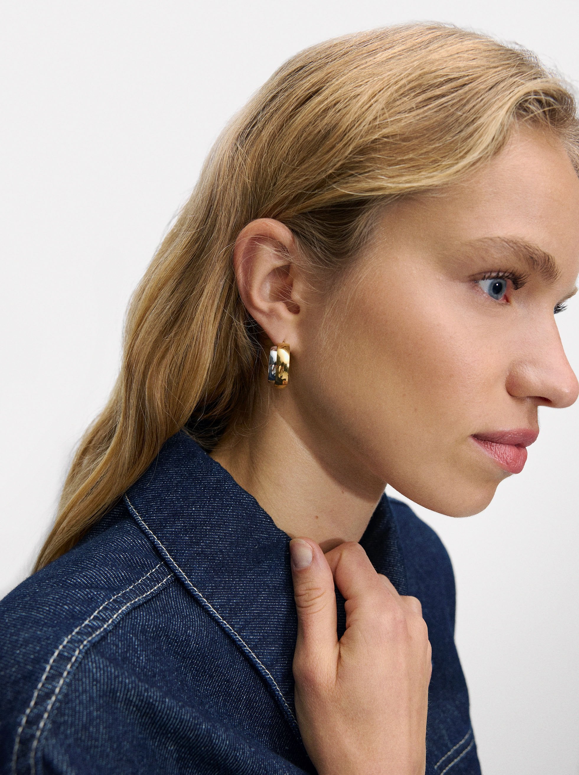 Aretes Bicolor Efecto Doble - Acero Inoxidable