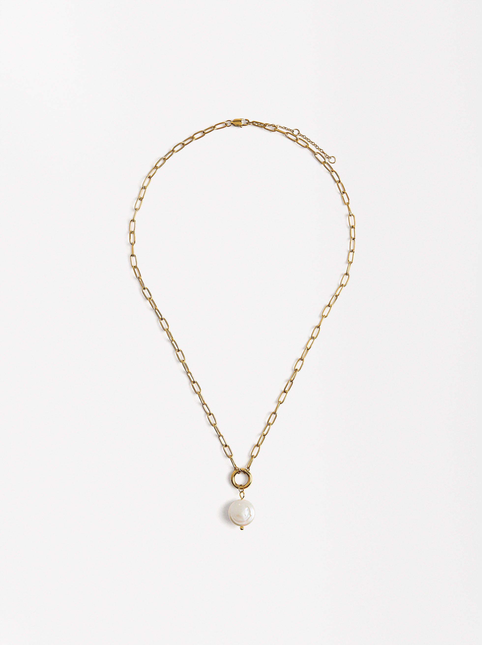 Collar Con Eslabones Y Perlas De Agua Dulce - Acero Inoxidable