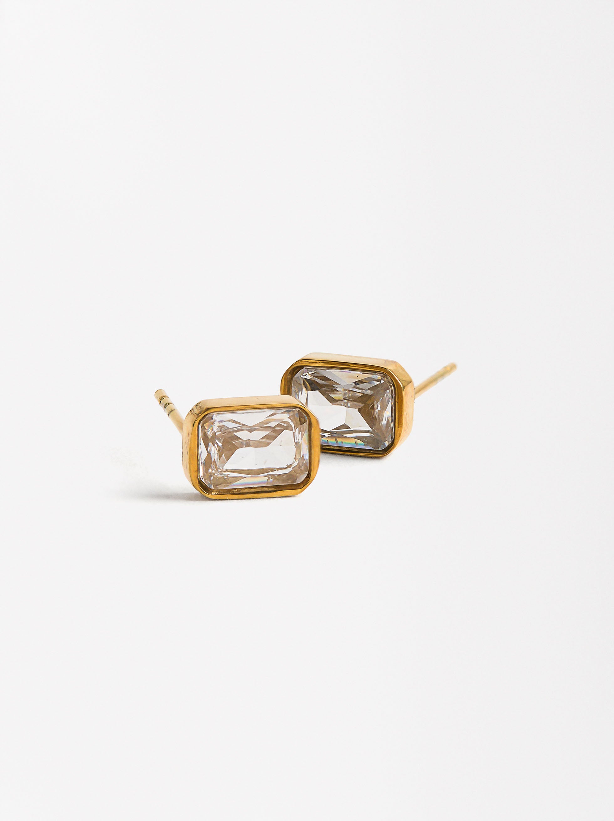 Set  Collar Y Aretes Con Cristales - Acero Inoxidable