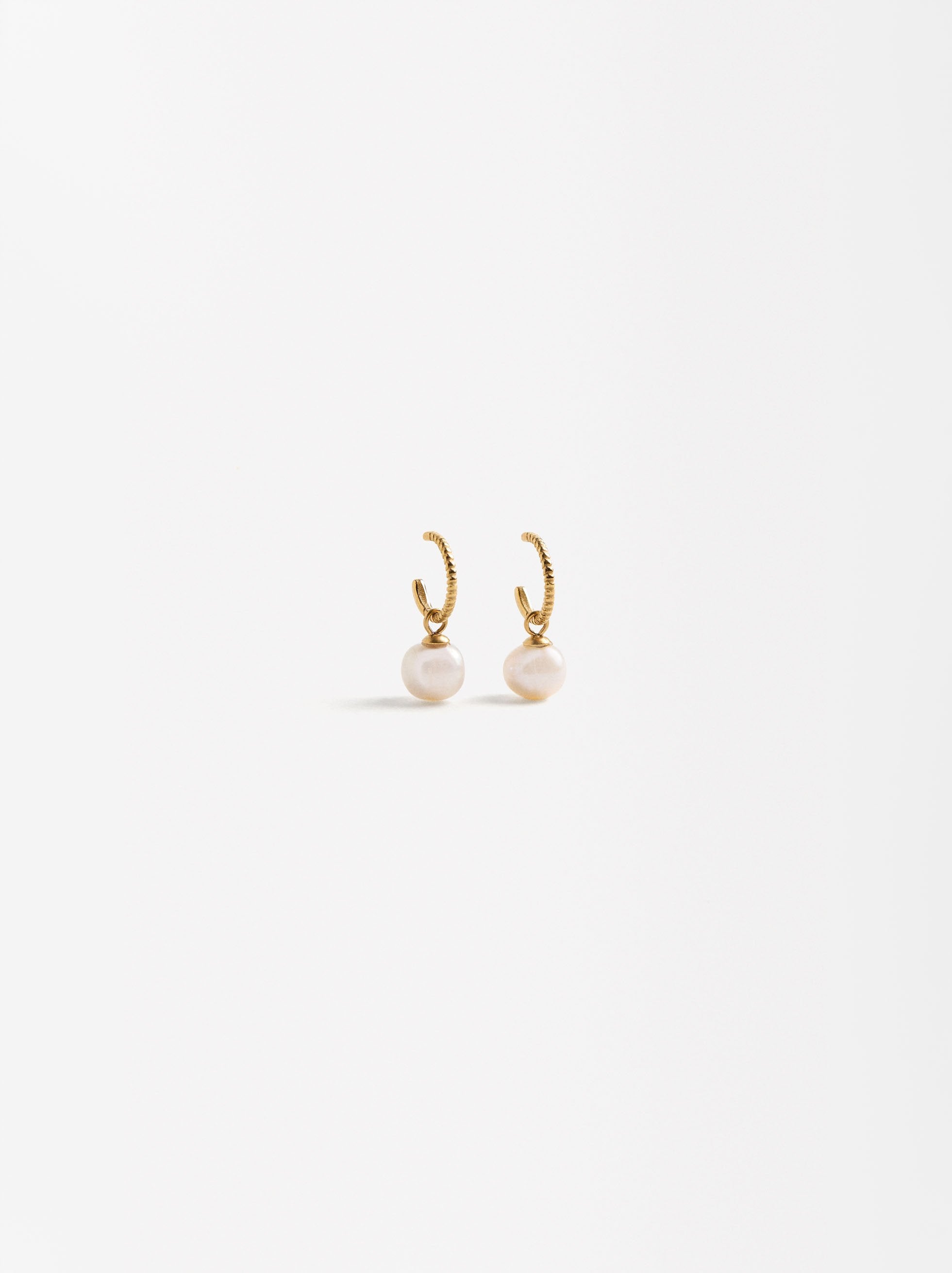 Aretes Con Perlas De Agua Dulce - Acero Inoxidable