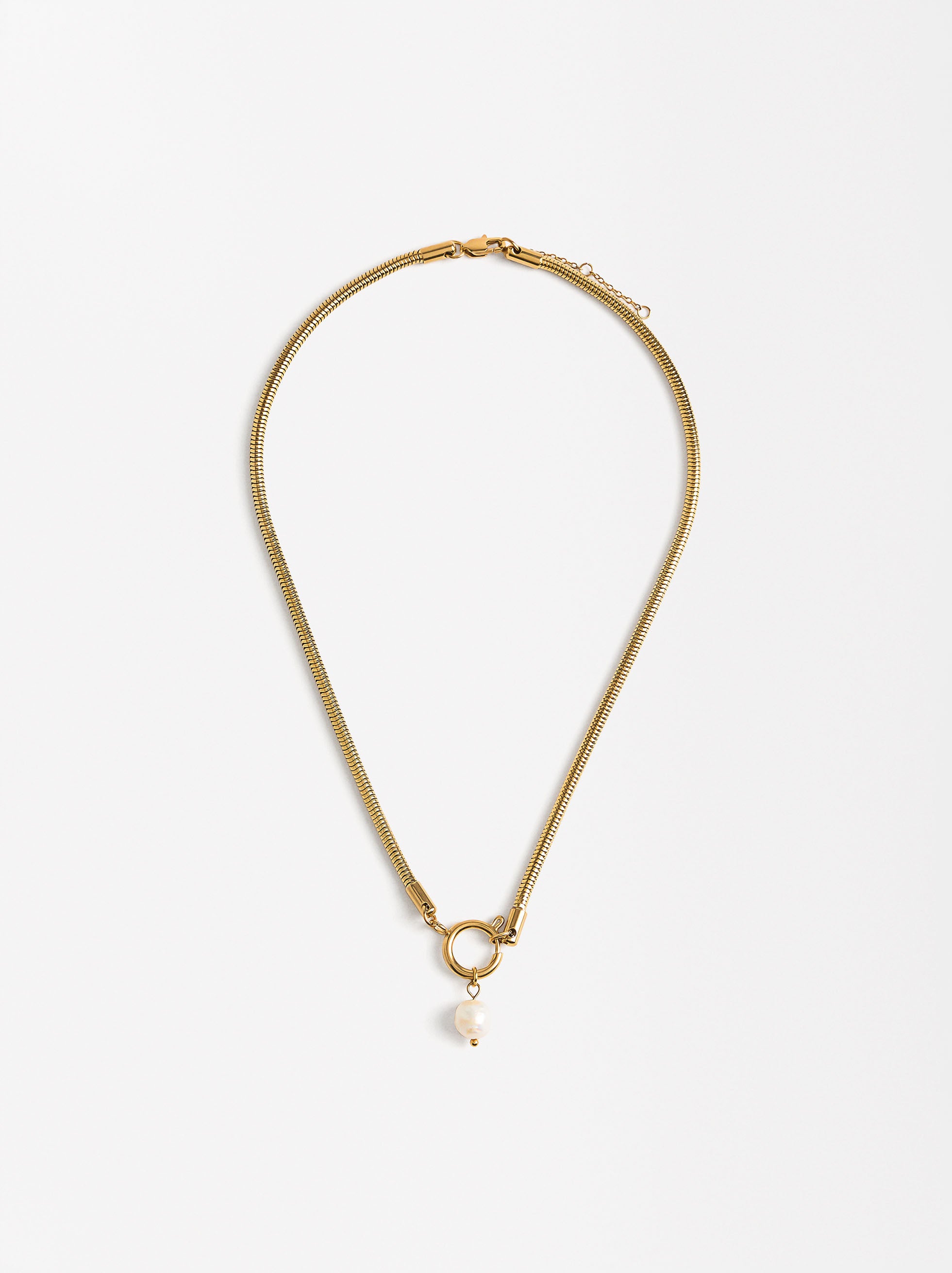 Collar Con Perla De Agua Dulce - Acero Inoxidable