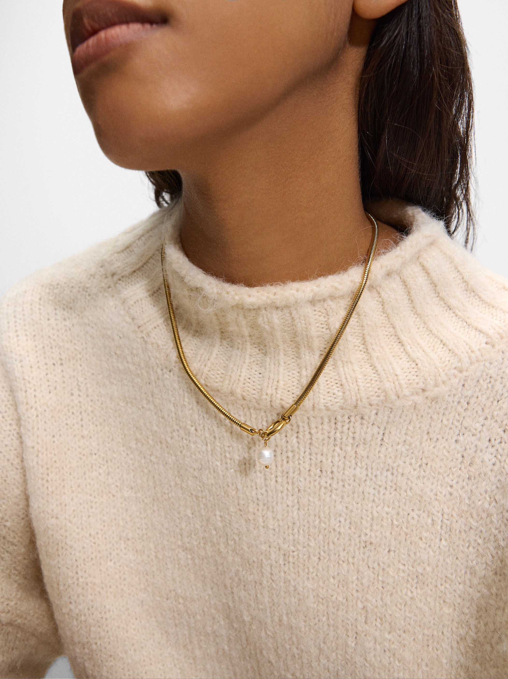 Collar Con Perla De Agua Dulce - Acero Inoxidable