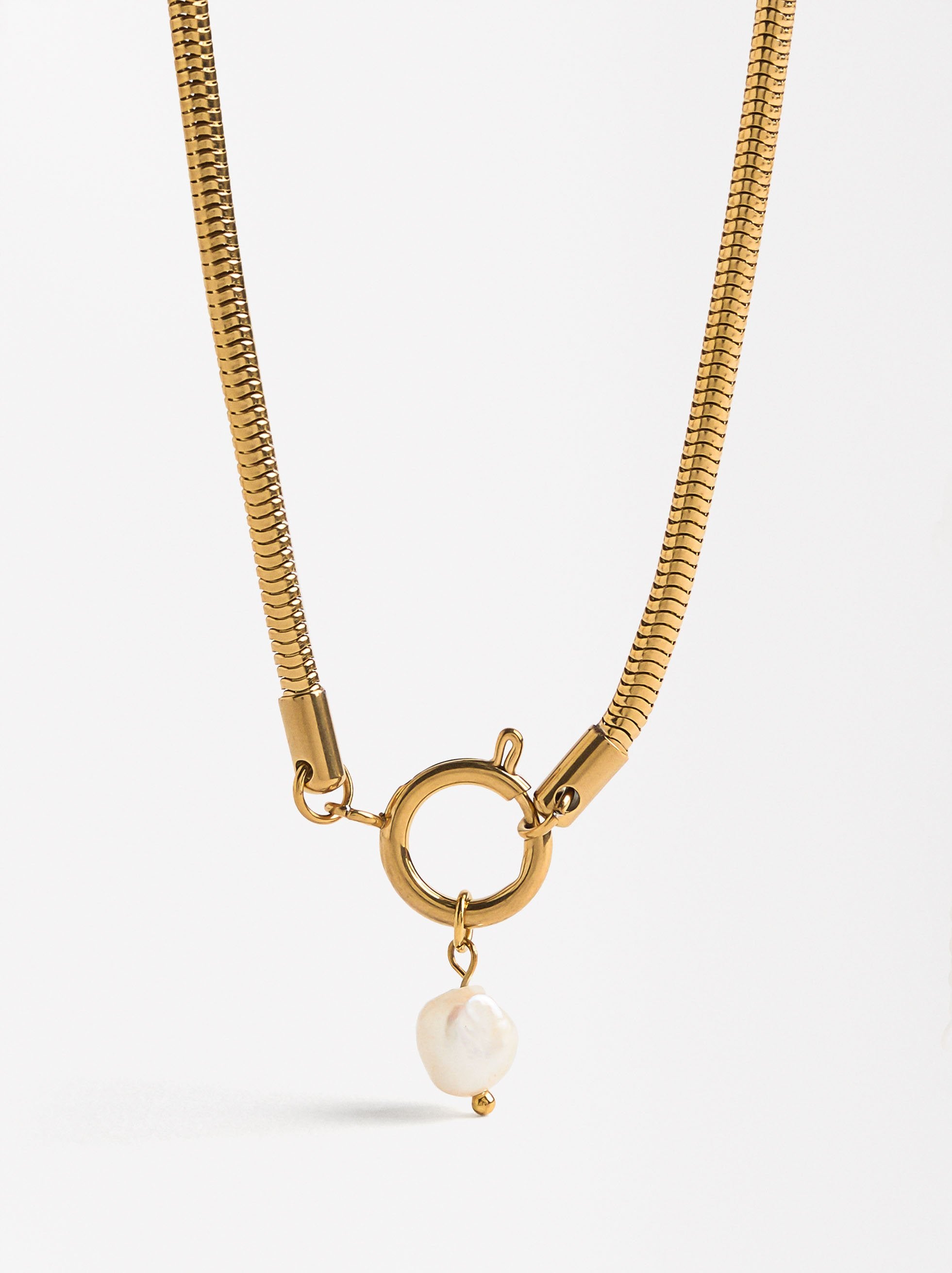 Collar Con Perla De Agua Dulce - Acero Inoxidable