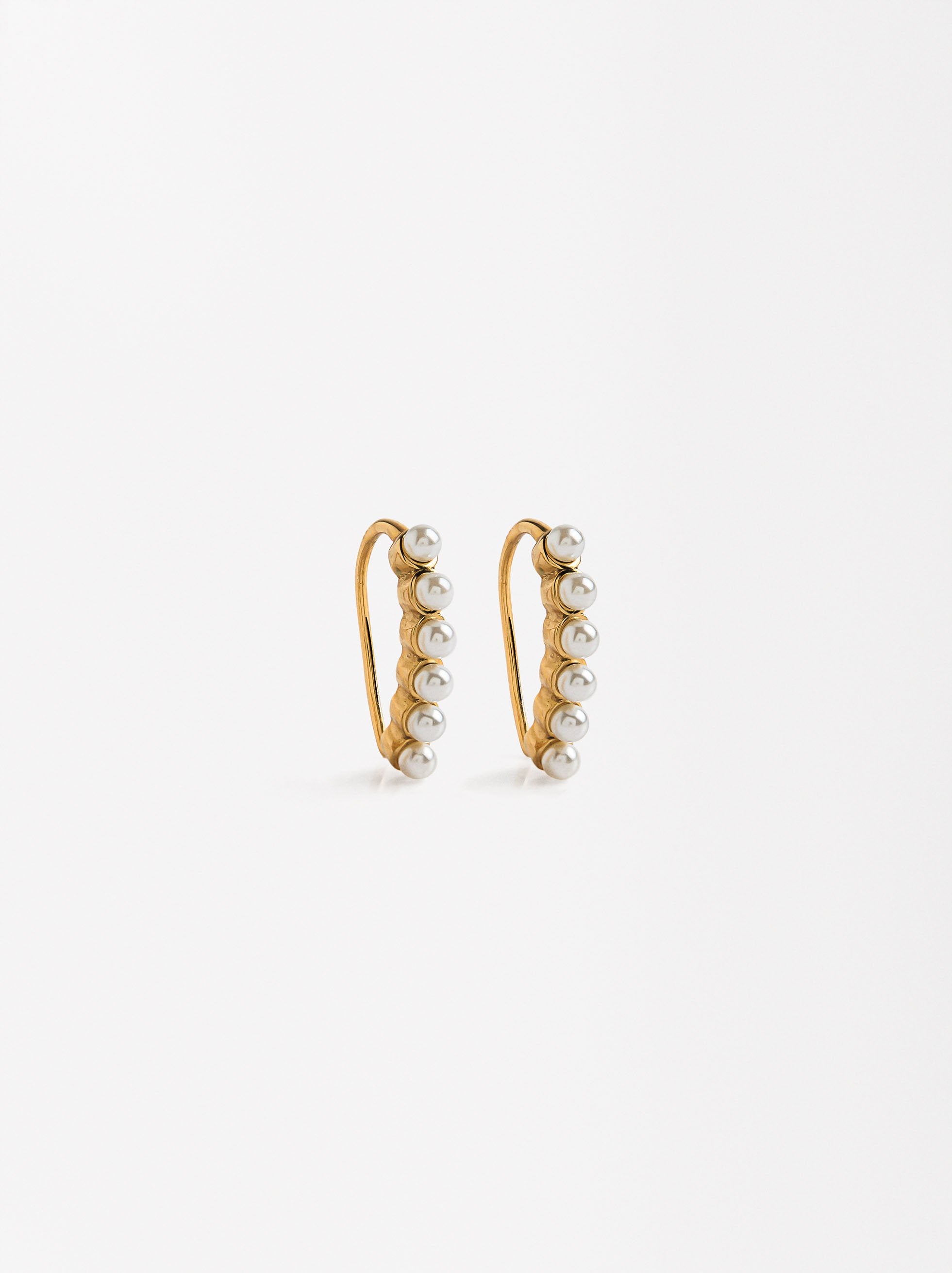 Aretes Con Perlas - Acero Inoxidable