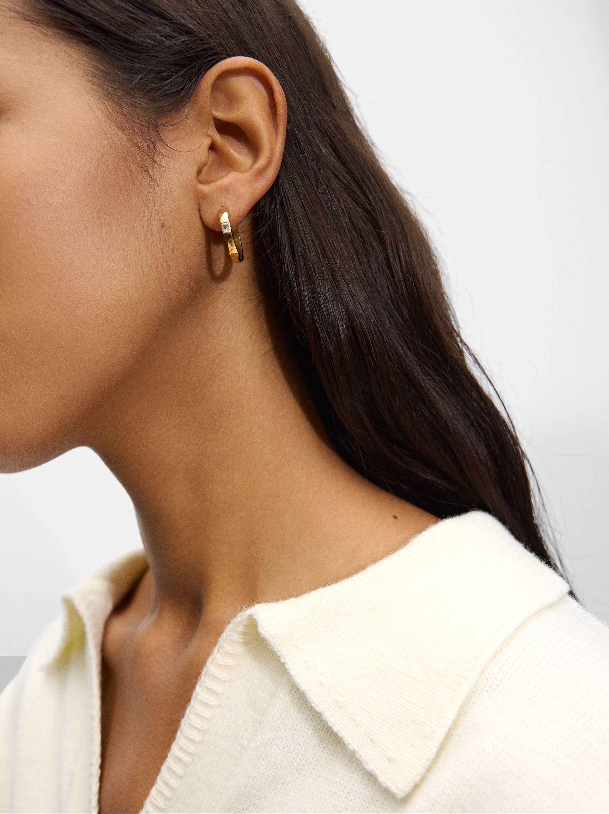 Aretes Medianos Con Zirconias - Acero Inoxidable
