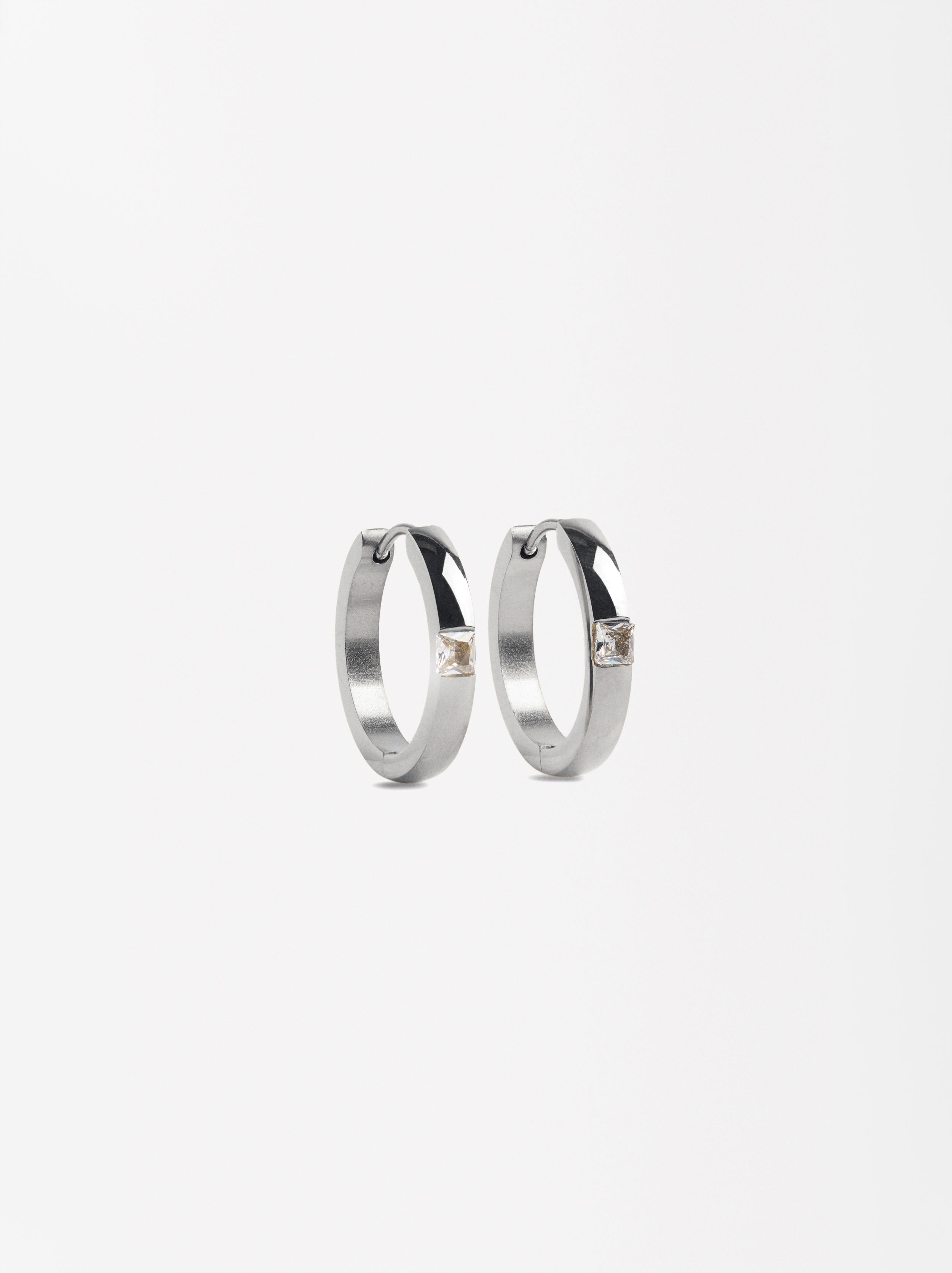 Aretes Medianos Con Zirconias - Acero Inoxidable